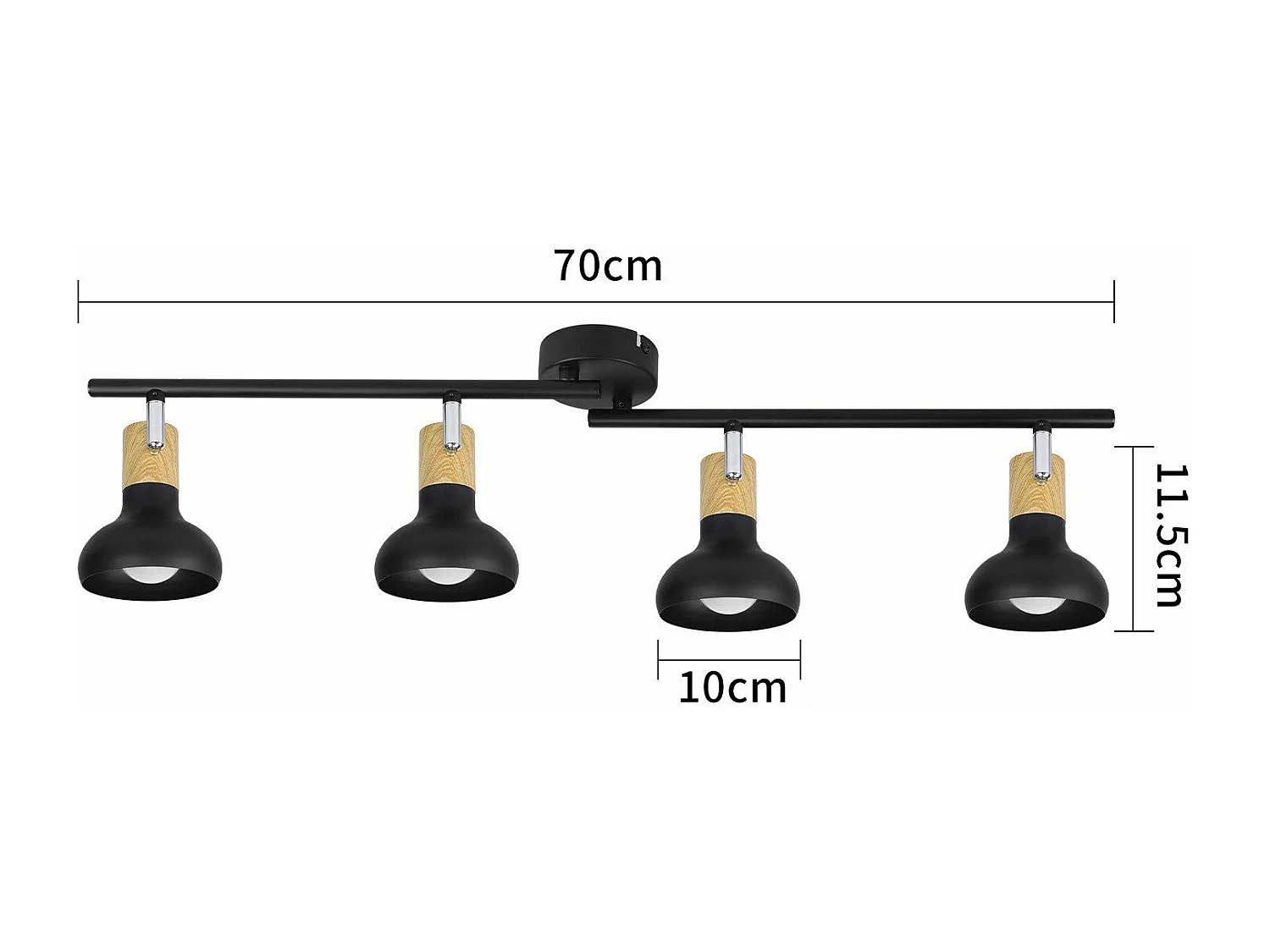 NETTLIFE Spot de plafond vintage E14 intérieur 350° orientable noir Pivotant 350° Industriel 4 flammes rond
