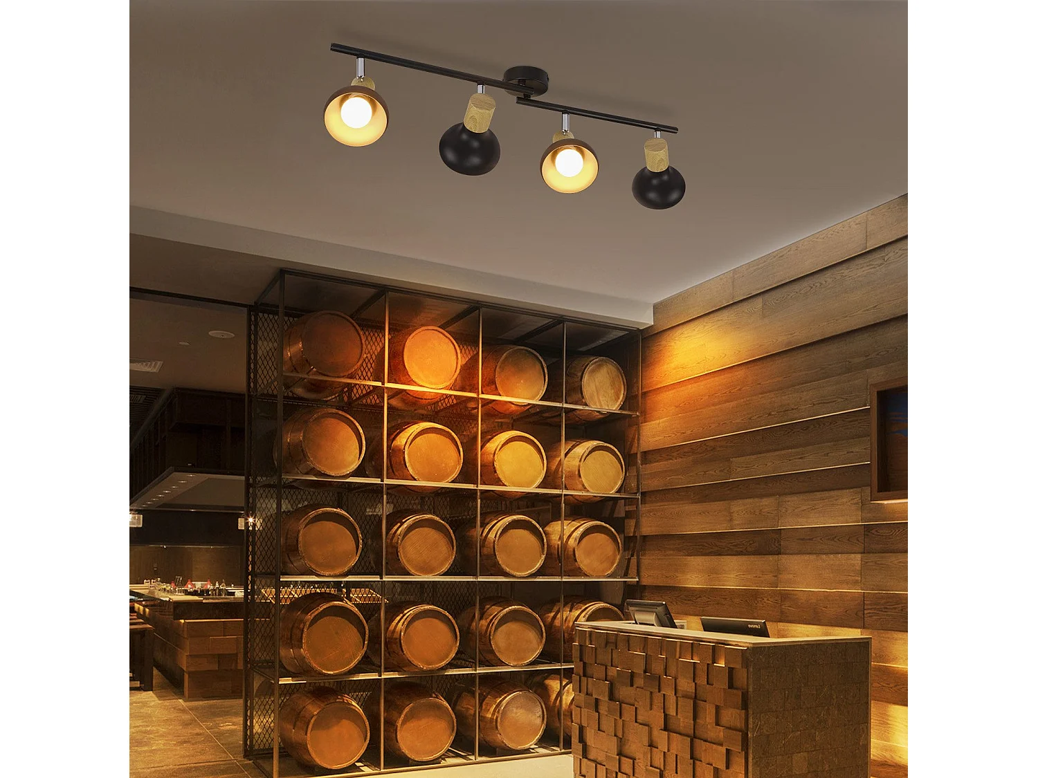 NETTLIFE Spot de plafond vintage E14 intérieur 350° orientable noir Pivotant 350° Industriel 4 flammes rond