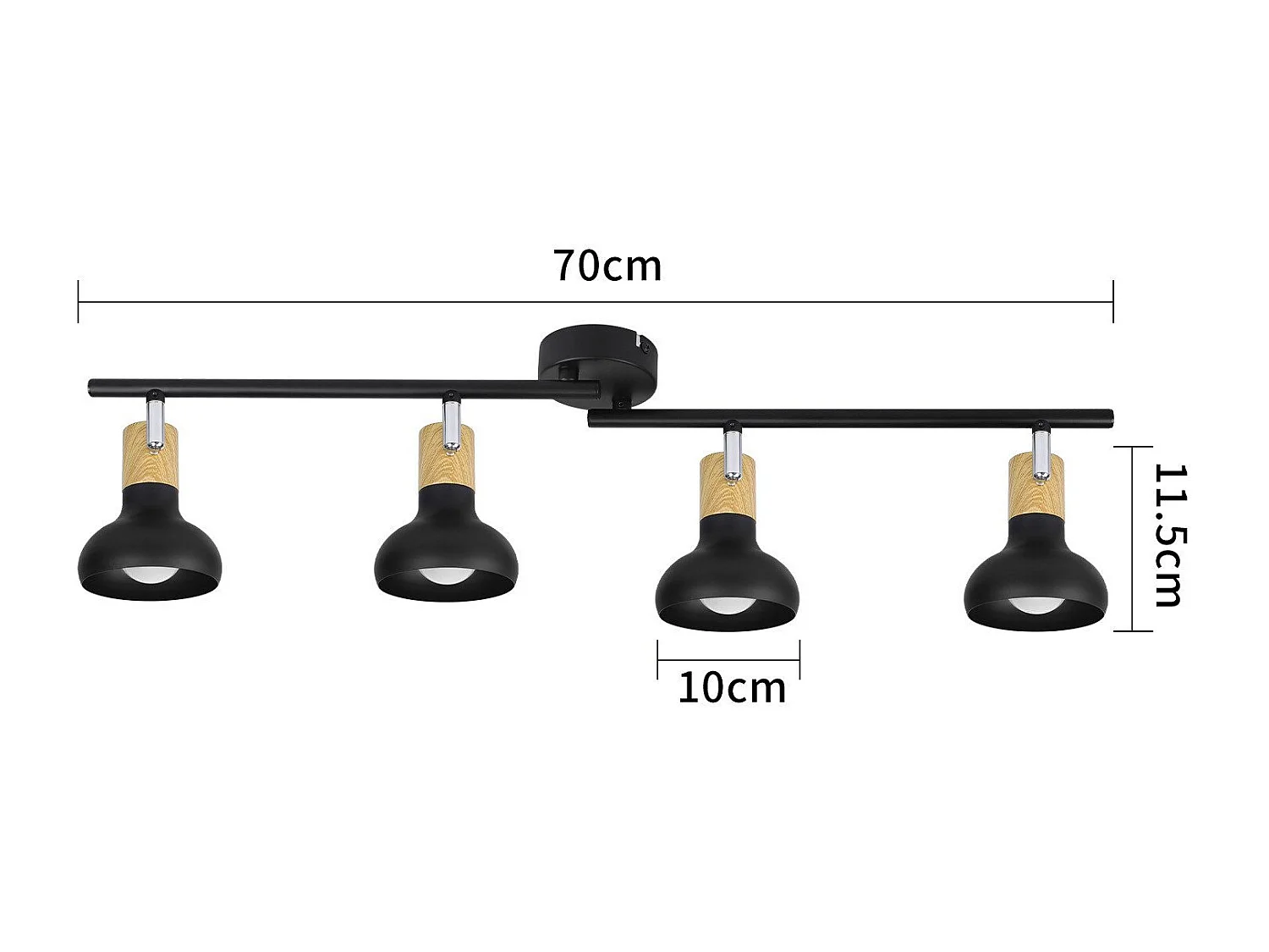 NETTLIFE Spot de plafond vintage E14 intérieur 350° orientable noir Pivotant 350° Industriel 4 flammes rond