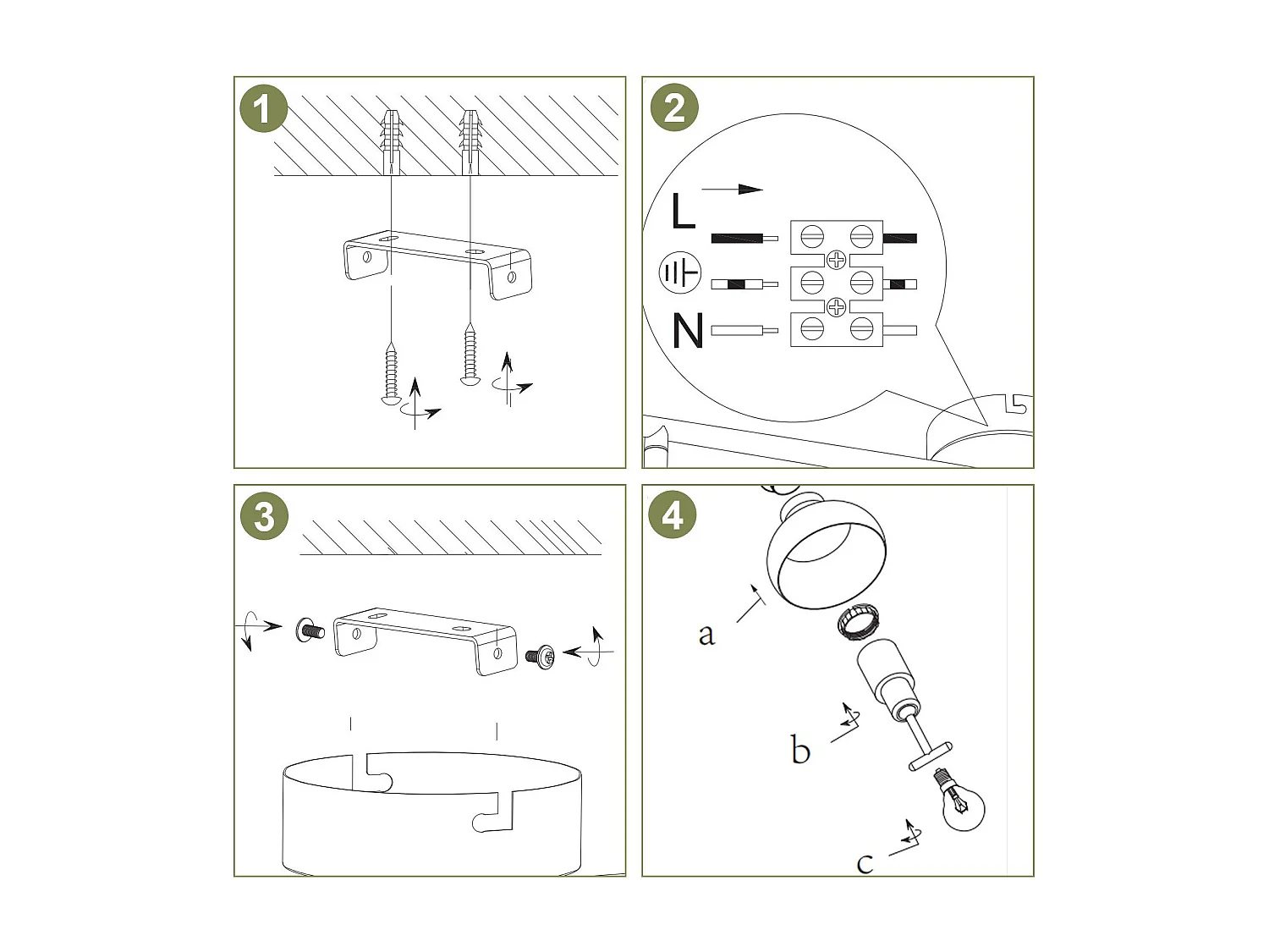 NETTLIFE Spot de plafond vintage E14 intérieur 350° orientable noir Pivotant 350° Industriel 4 flammes rond