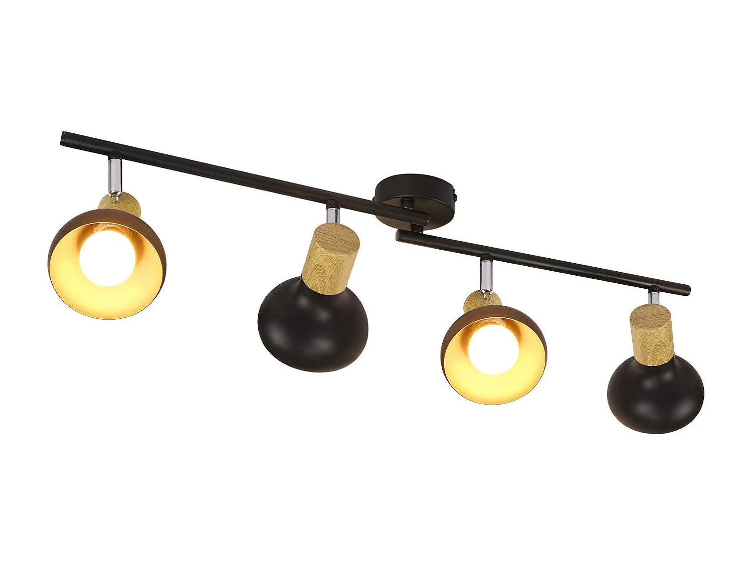 NETTLIFE Spot de plafond vintage E14 intérieur 350° orientable noir Pivotant 350° Industriel 4 flammes rond