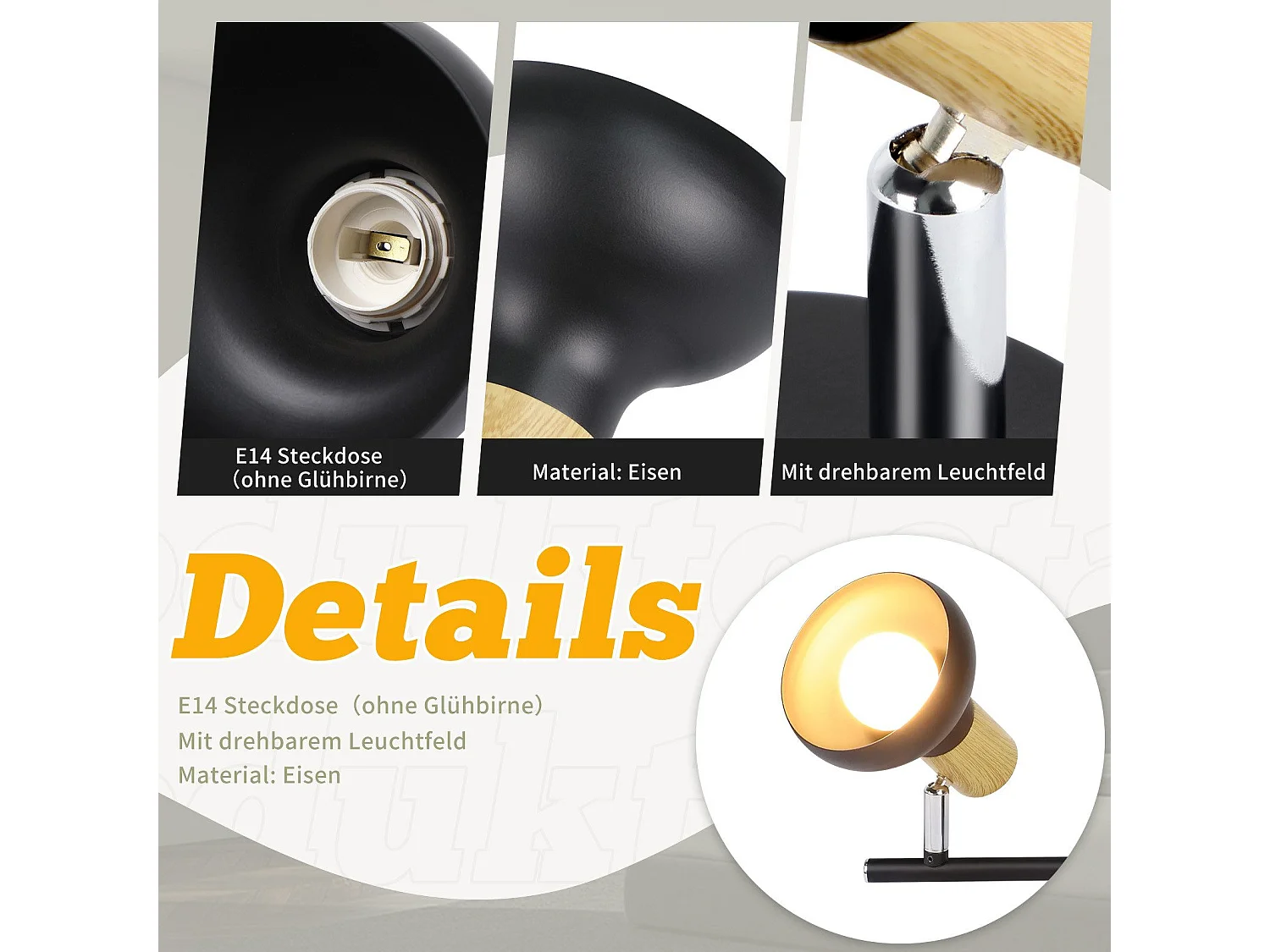 NETTLIFE Faretto da soffitto vintage E14 per interni, orientabile a 350°, nero, stile industriale, 4 luci rotonde