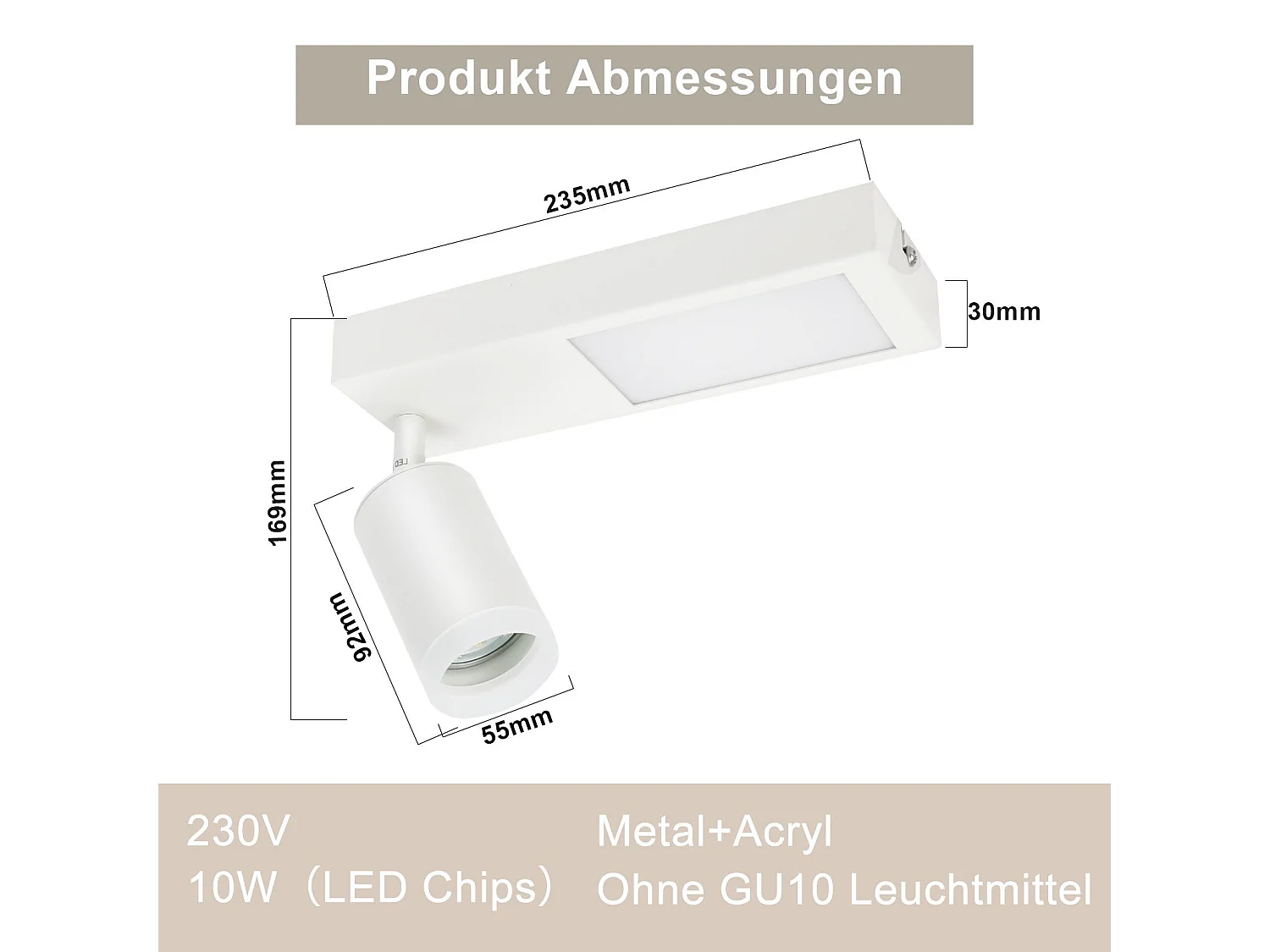 NETTLIFE Spot de plafond 1 ampoule GU10 chambre 3000k 20W lampe de cuisine blanc chaud orientable pour chambre cuisine bureau