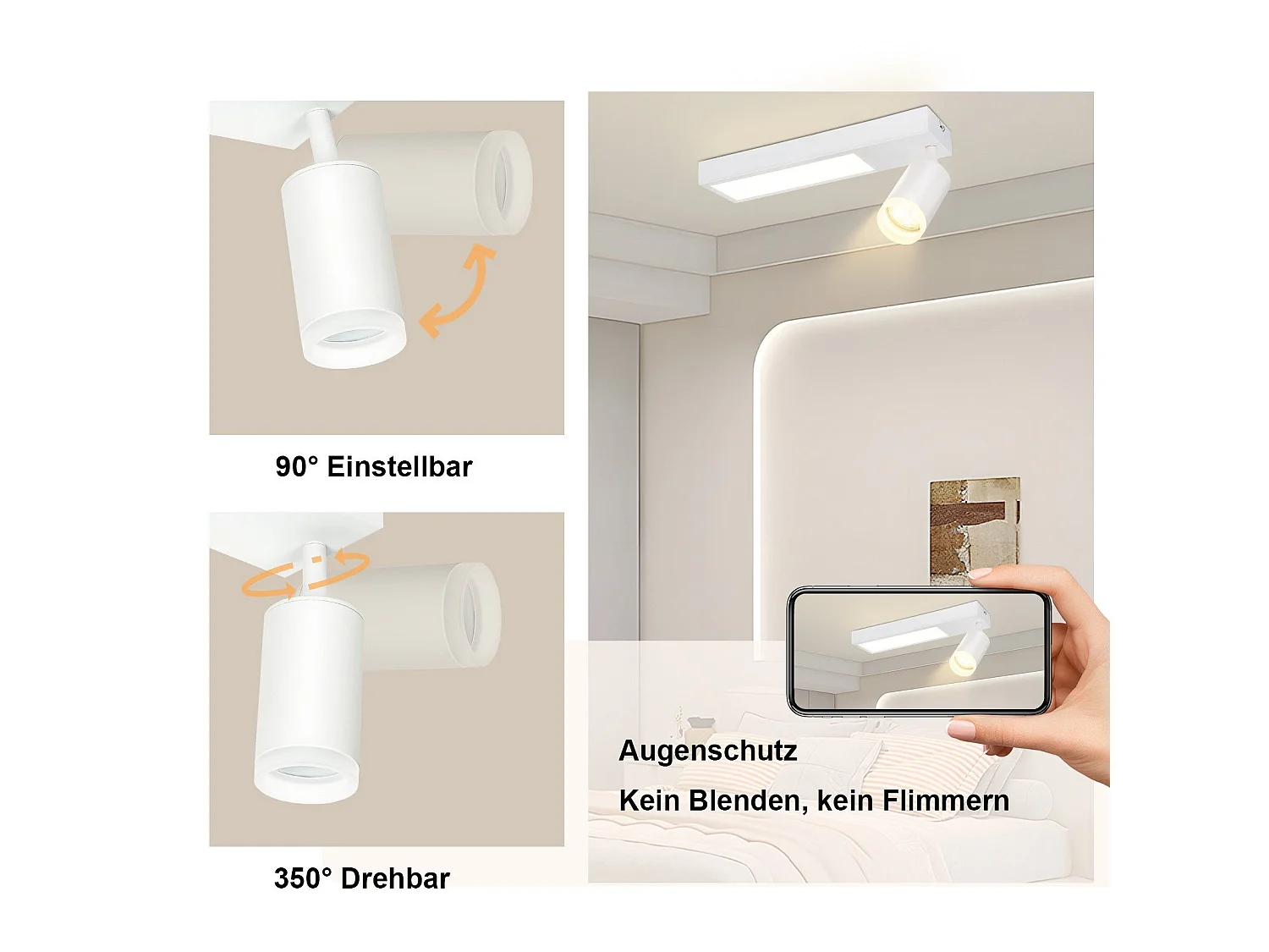 NETTLIFE Deckenstrahler 1 flammig GU10 Schlafzimmer 3000k 20W schwarz Küchenlampe warmweiß verstellbar für Schlafzimmer Küche Büro