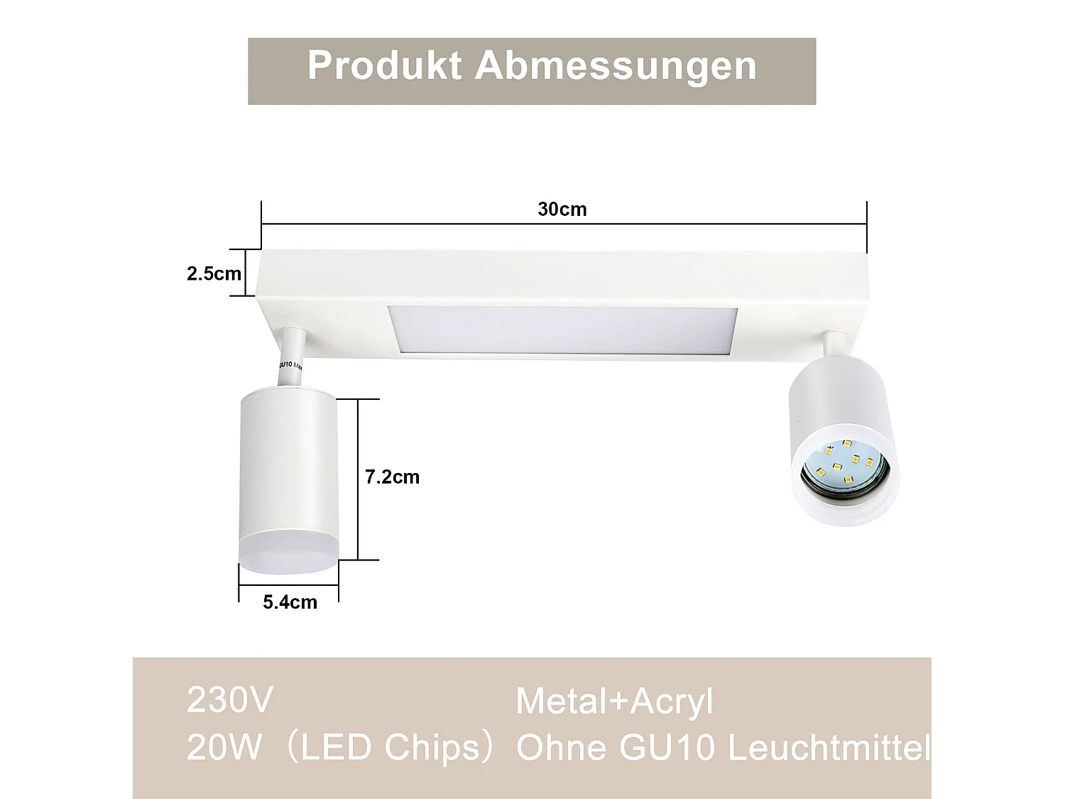 NETTLIFE Spot plafond 2 Ampoules GU10 chambre 3000k 20W blanc chaud orientable métal