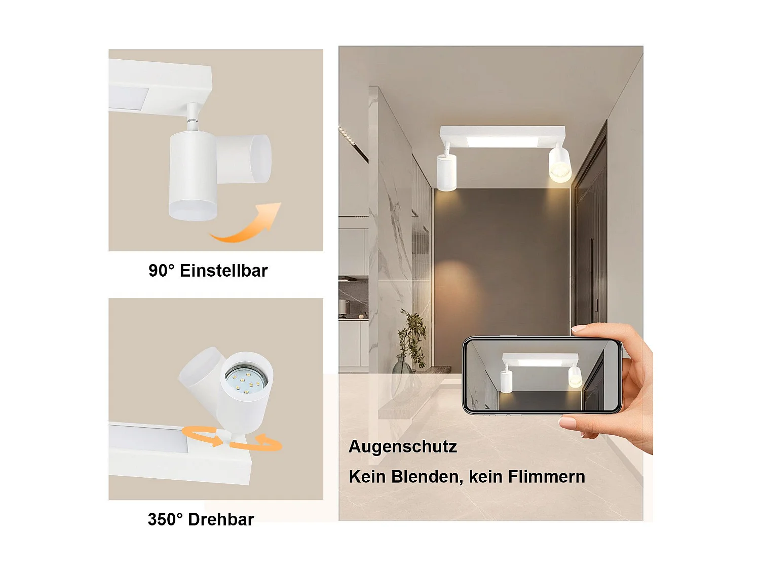 NETTLIFE Deckenspot 2-flammig GU10 Schlafzimmer 3000k 20W  warmweiß verstellbar Metall