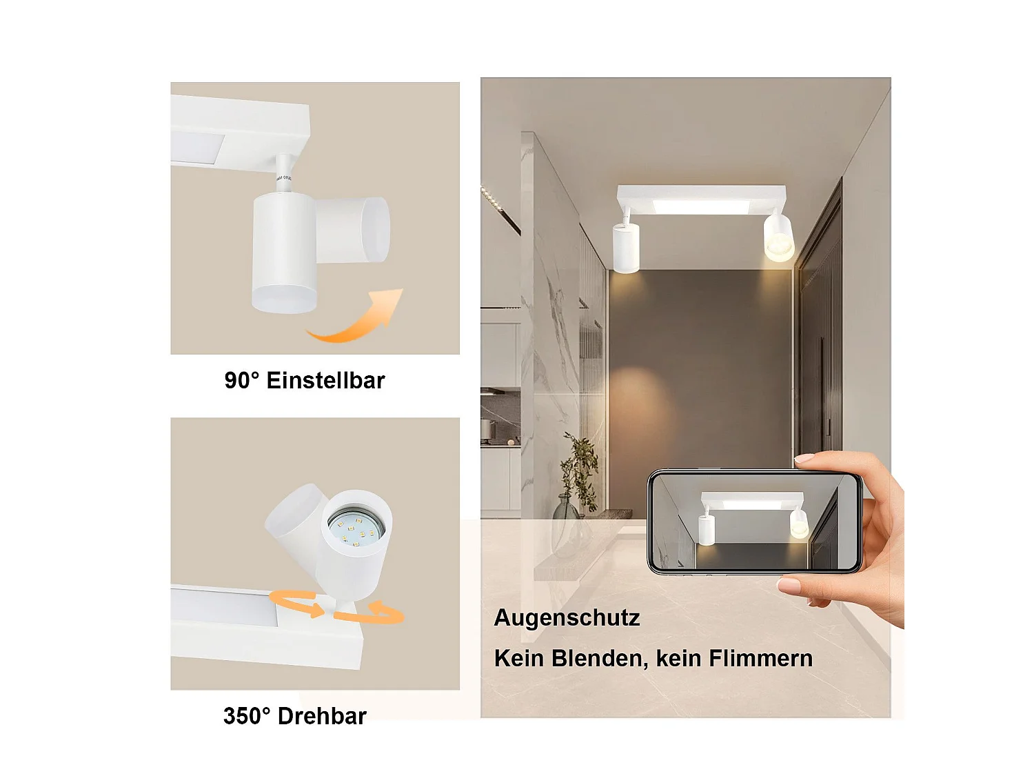 NETTLIFE Spot plafond 2 Ampoules GU10 chambre 3000k 20W blanc chaud orientable métal