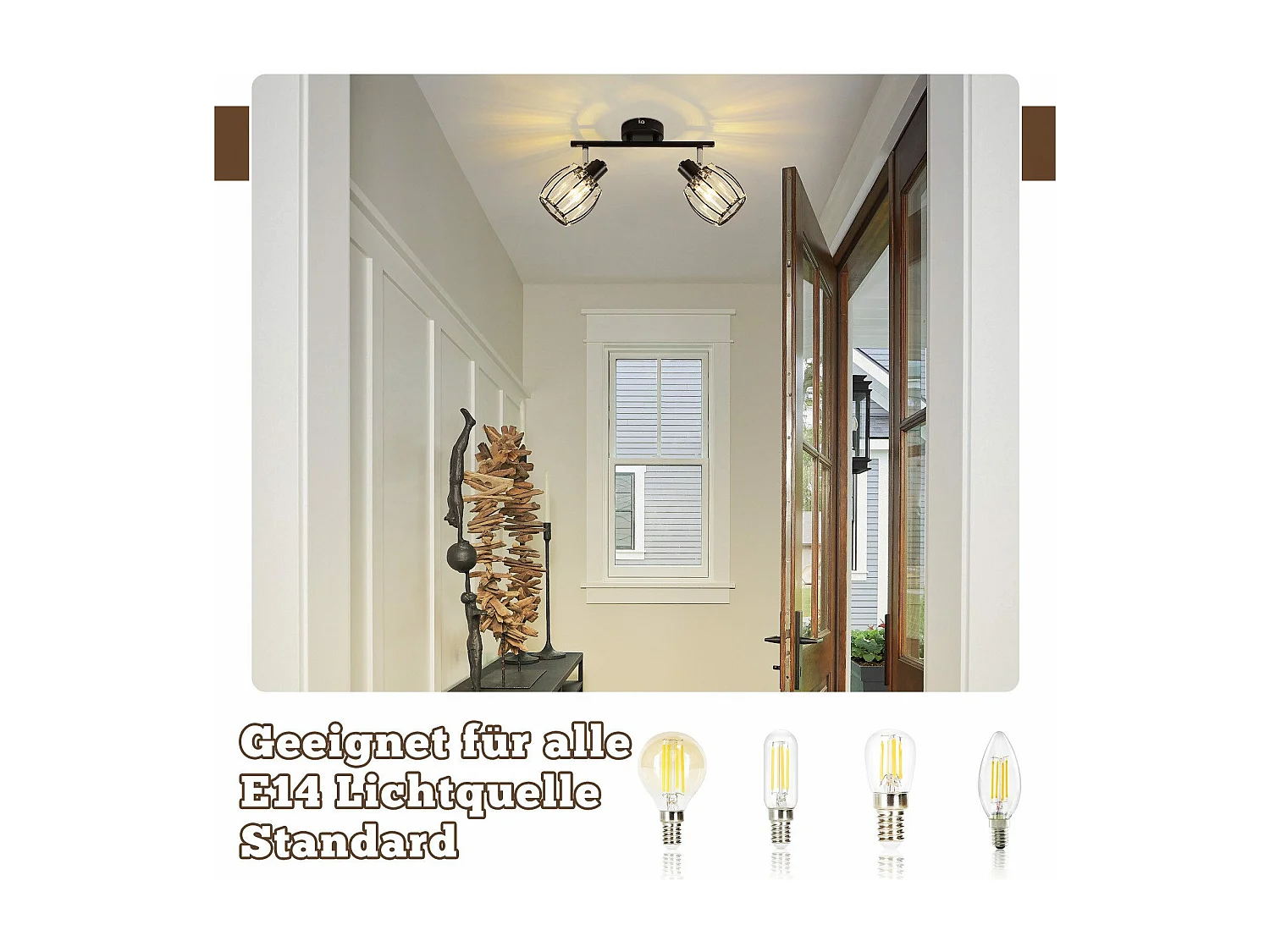 2er Vintage Black Crystal Ceiling Spotlight E14 Do korytarza przemysłowego Obrotowy 350°