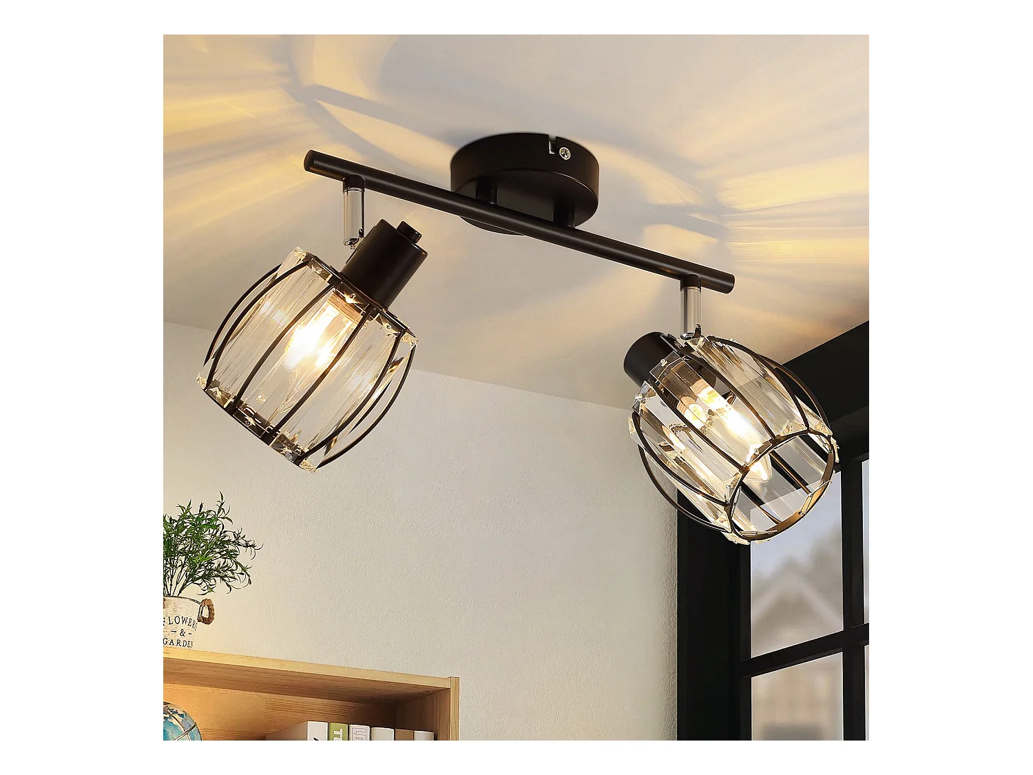 Spot De Plafond 2er En Cristal Noir Vintage E14 Pour Couloir Industriel Pivotant à 350°