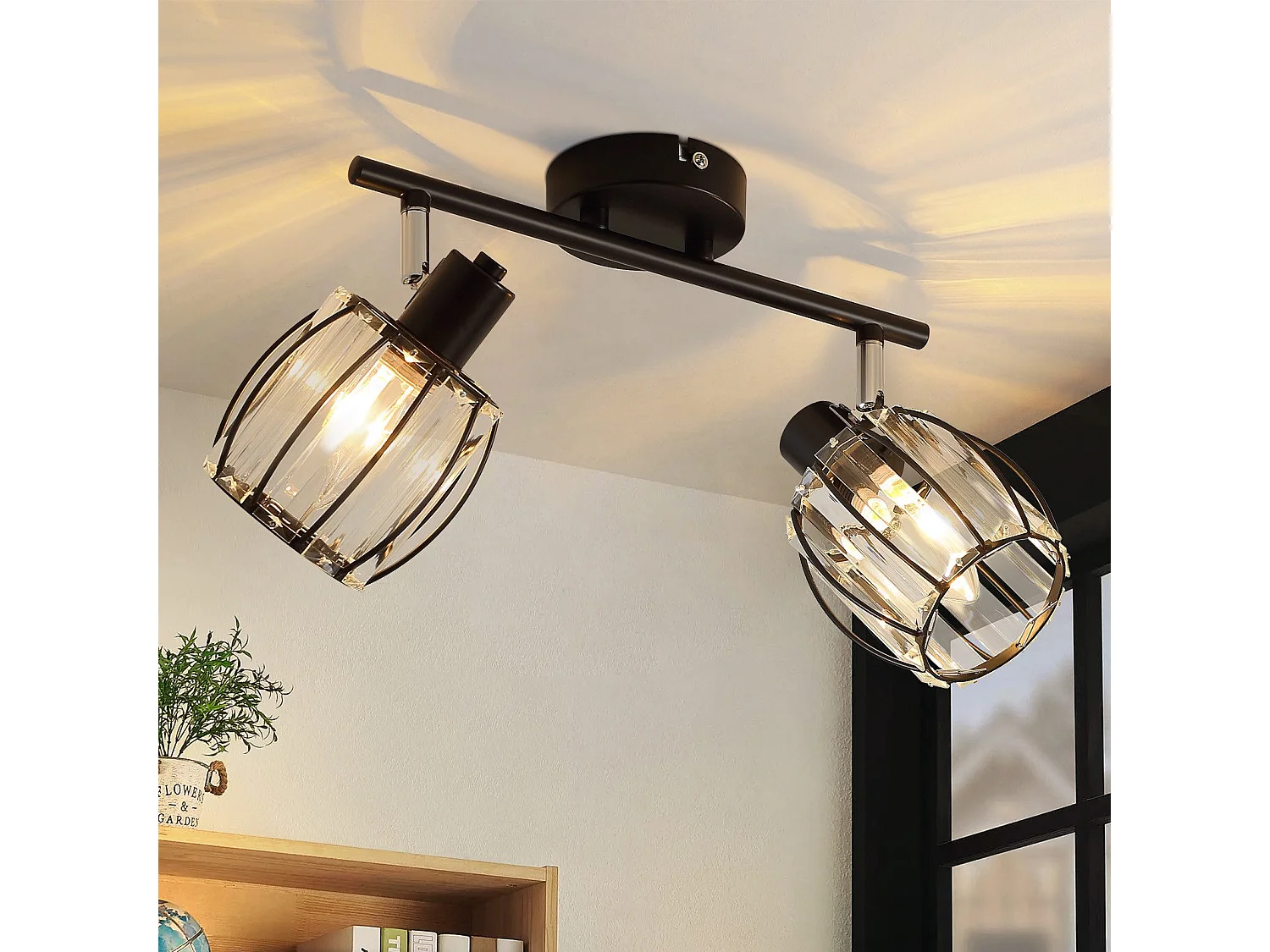 2er Vintage Black Crystal Ceiling Spotlight E14 Do korytarza przemysłowego Obrotowy 350°