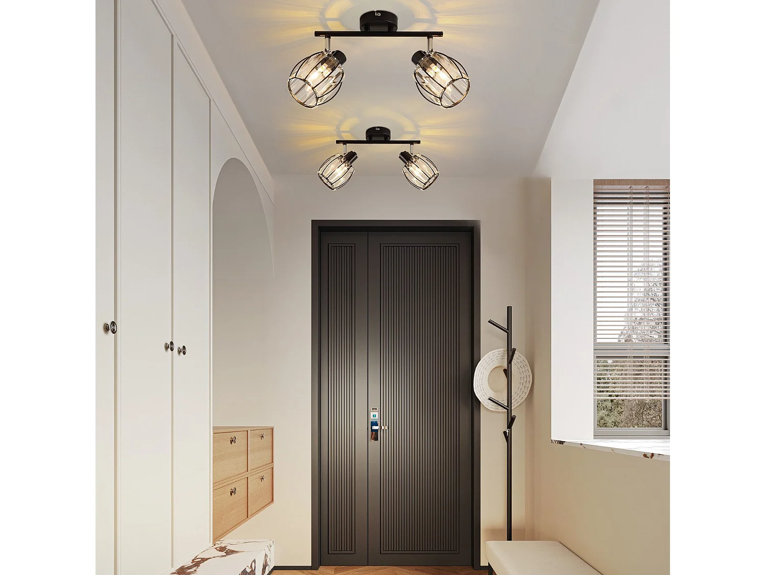 2er Vintage Black Crystal Ceiling Spotlight E14 Do korytarza przemysłowego Obrotowy 350°