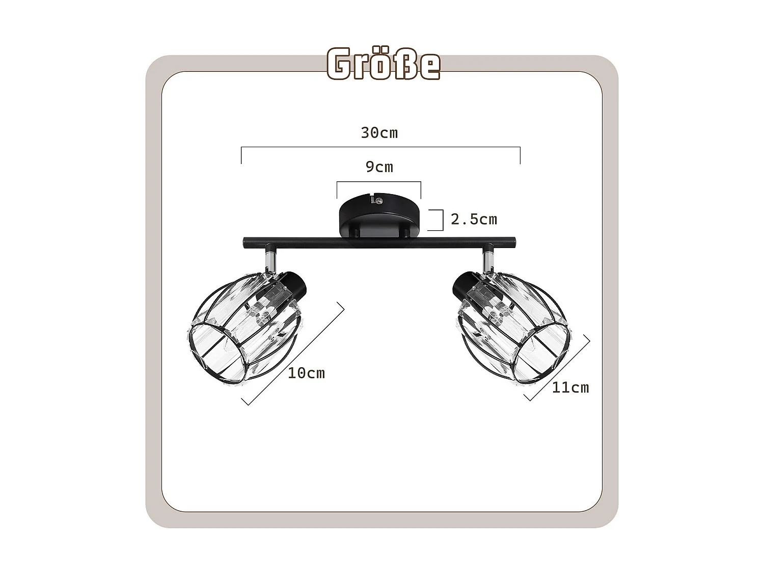 2er Vintage Schwarz Kristall Deckenstrahler E14 für Industrie Flur 350° Schwenkbar