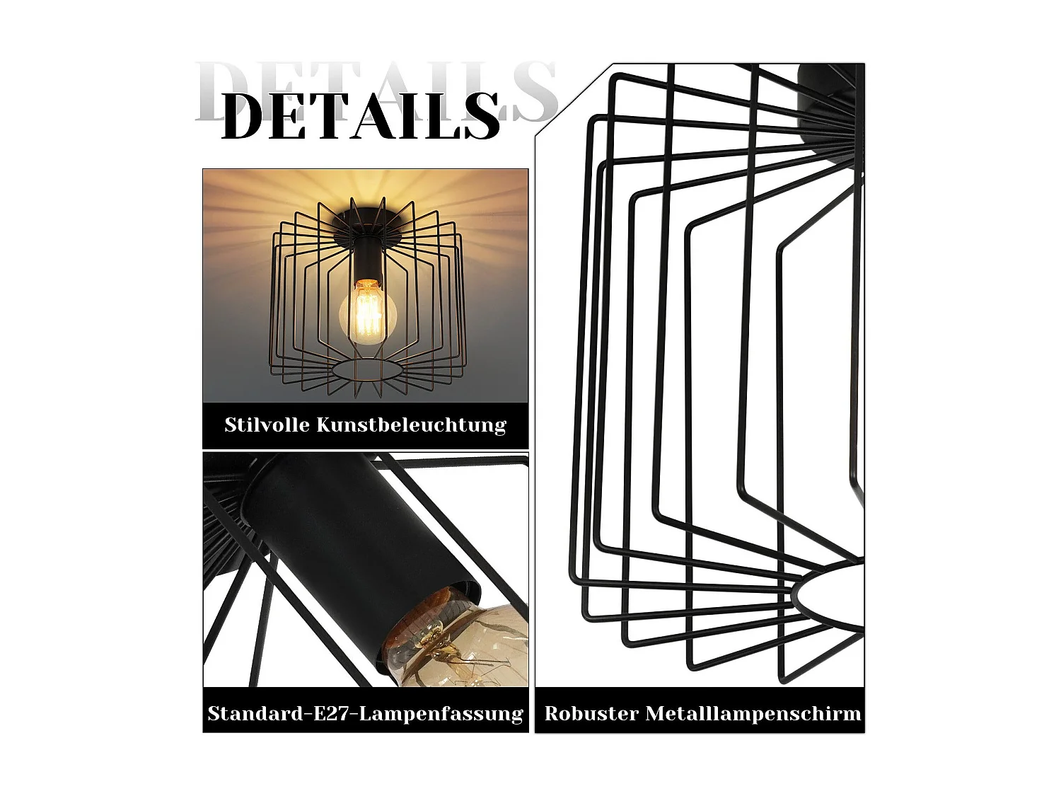 NETTLIFE Plafonnier Vintage E27 Lustre Cage Noire 27CM Lampe de Couloir Rétro en Métal