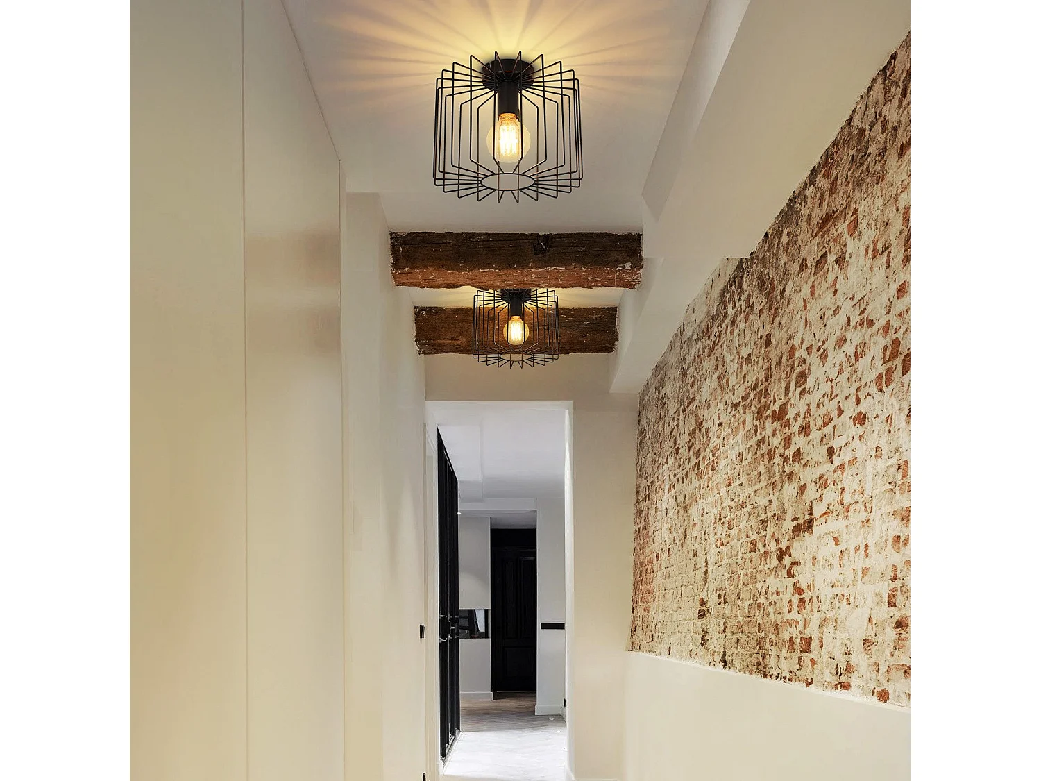 NETTLIFE Plafonnier Vintage E27 Lustre Cage Noire 27CM Lampe de Couloir Rétro en Métal