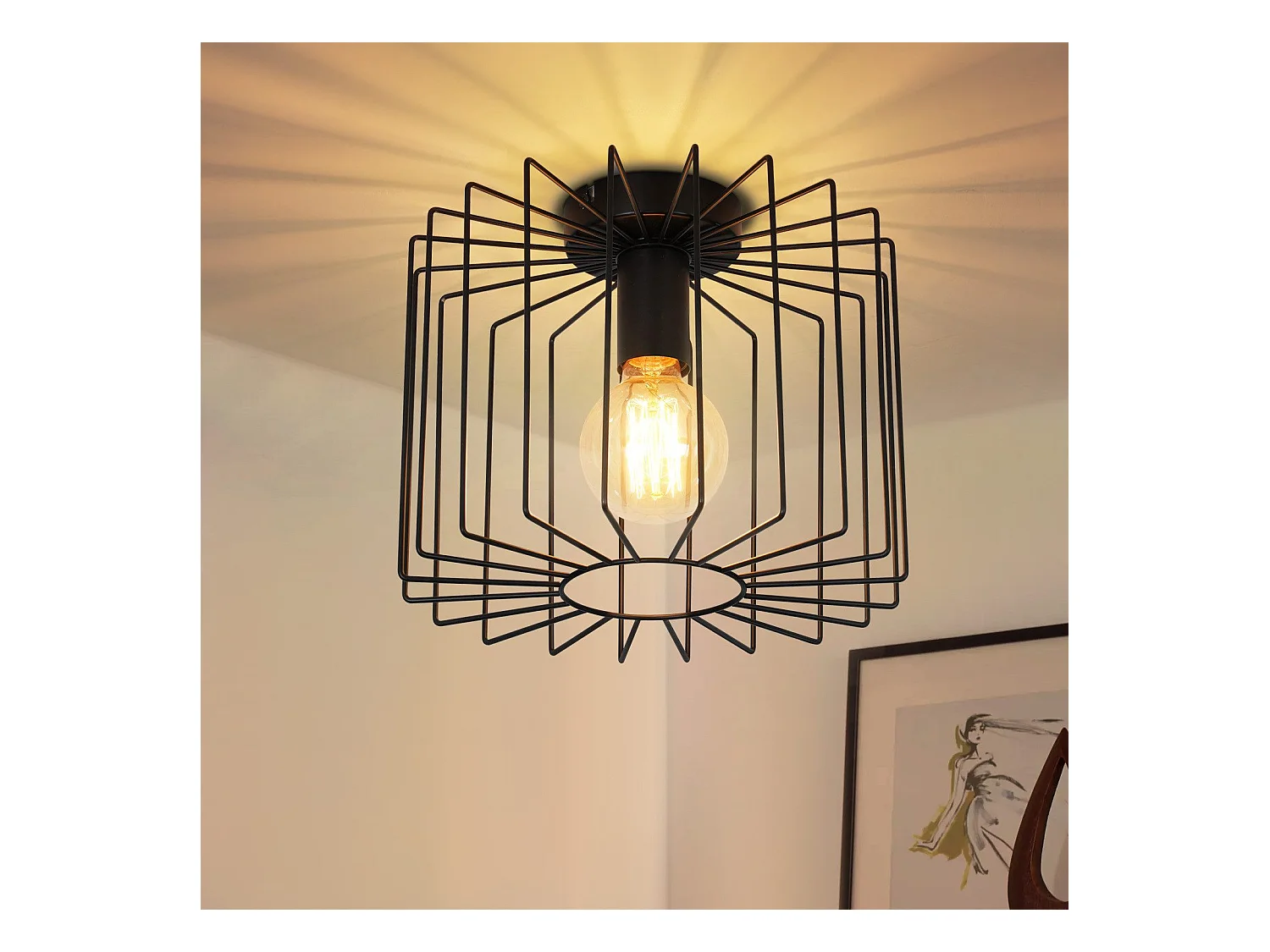NETTLIFE Plafonnier Vintage E27 Lustre Cage Noire 27CM Lampe de Couloir Rétro en Métal