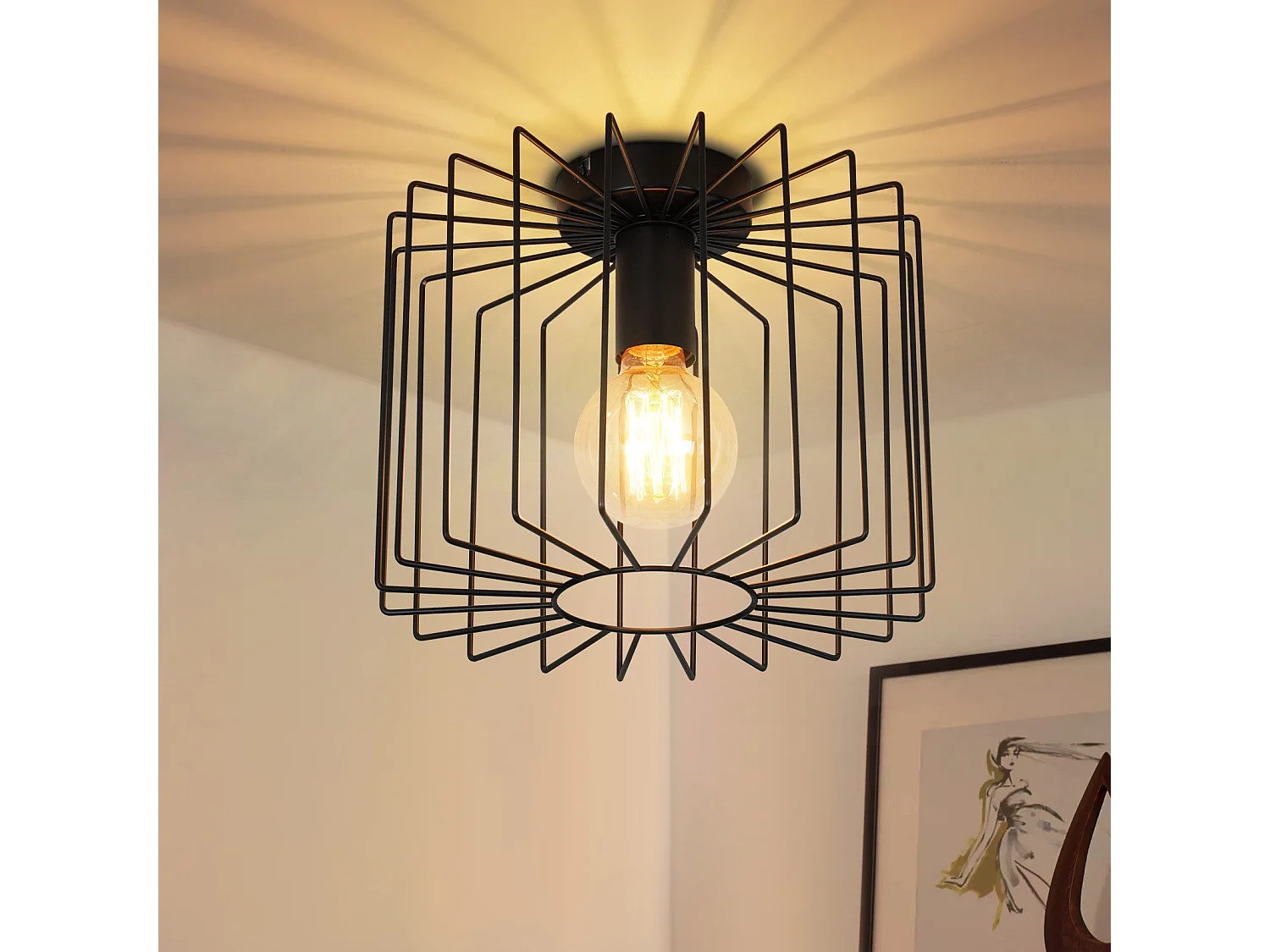 NETTLIFE Plafonnier Vintage E27 Lustre Cage Noire 27CM Lampe de Couloir Rétro en Métal