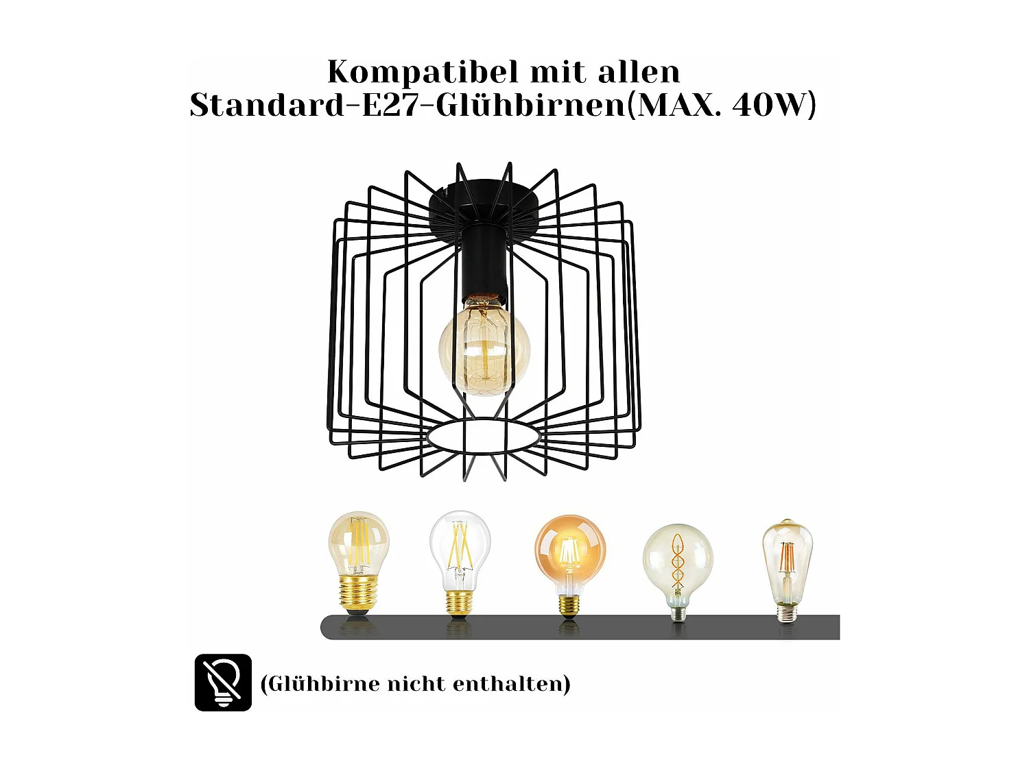 NETTLIFE Plafonnier Vintage E27 Lustre Cage Noire 27CM Lampe de Couloir Rétro en Métal