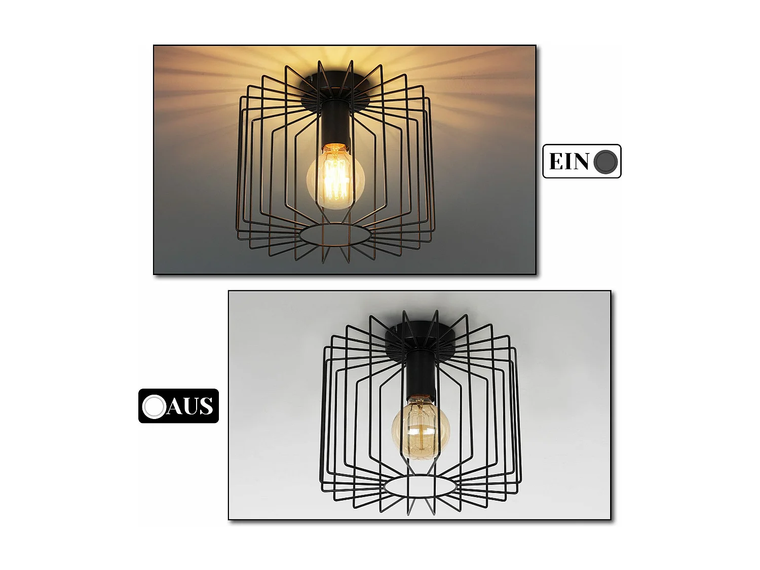 NETTLIFE Plafonnier Vintage E27 Lustre Cage Noire 27CM Lampe de Couloir Rétro en Métal