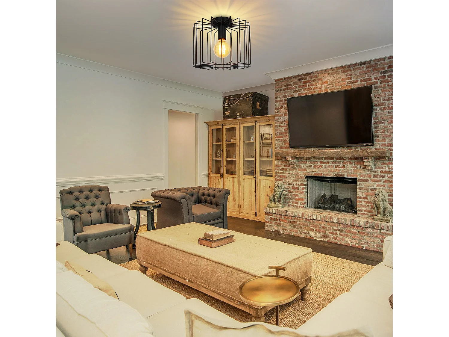 NETTLIFE Plafonnier Vintage E27 Lustre Cage Noire 27CM Lampe de Couloir Rétro en Métal