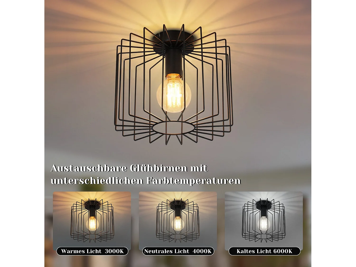 NETTLIFE Plafonnier Vintage E27 Lustre Cage Noire 27CM Lampe de Couloir Rétro en Métal