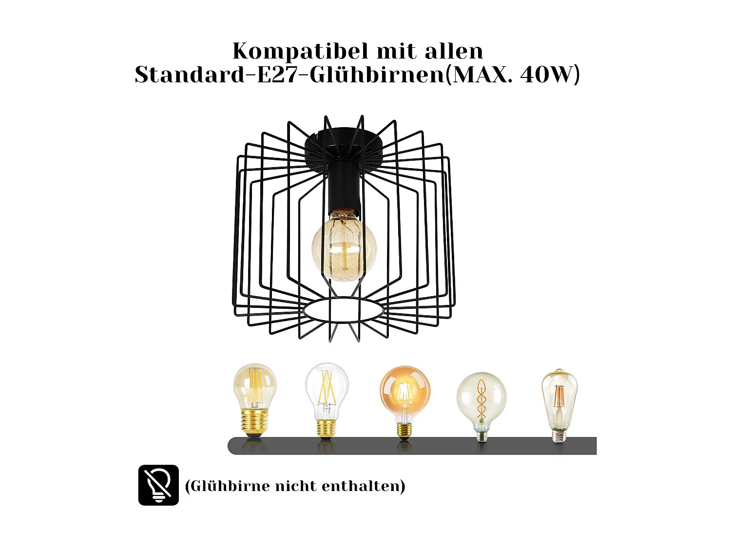 NETTLIFE Plafonnier Vintage E27 Lustre Cage Noire 27CM Lampe de Couloir Rétro en Métal