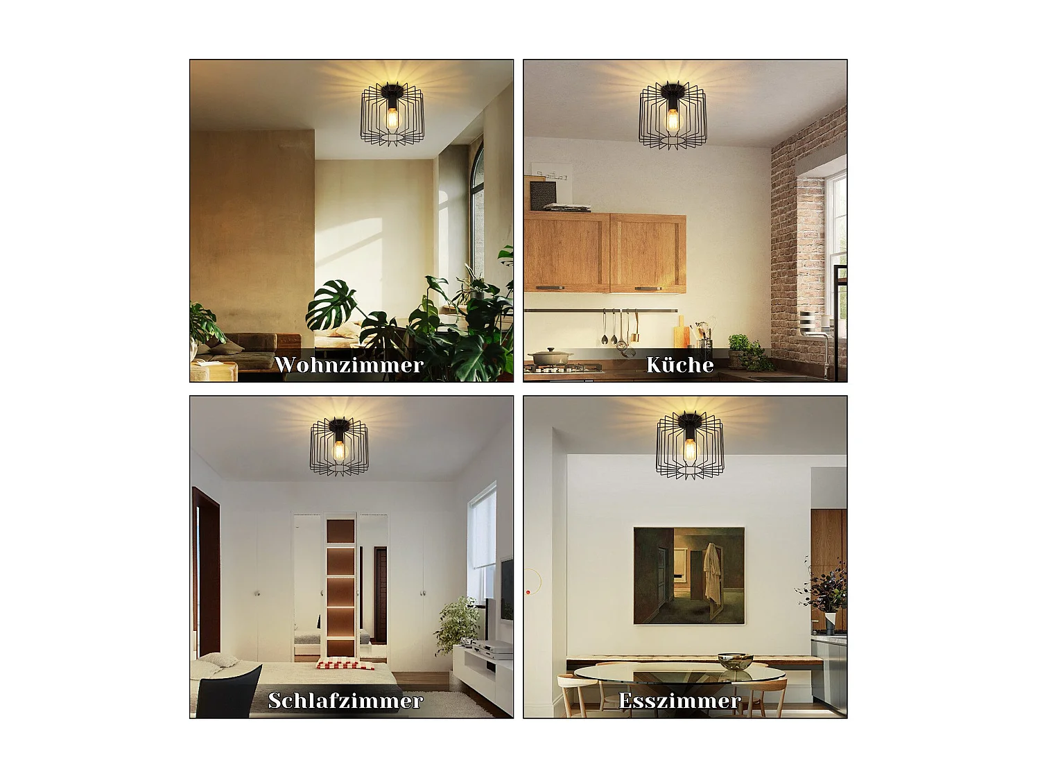 NETTLIFE Plafonnier Vintage E27 Lustre Cage Noire 27CM Lampe de Couloir Rétro en Métal