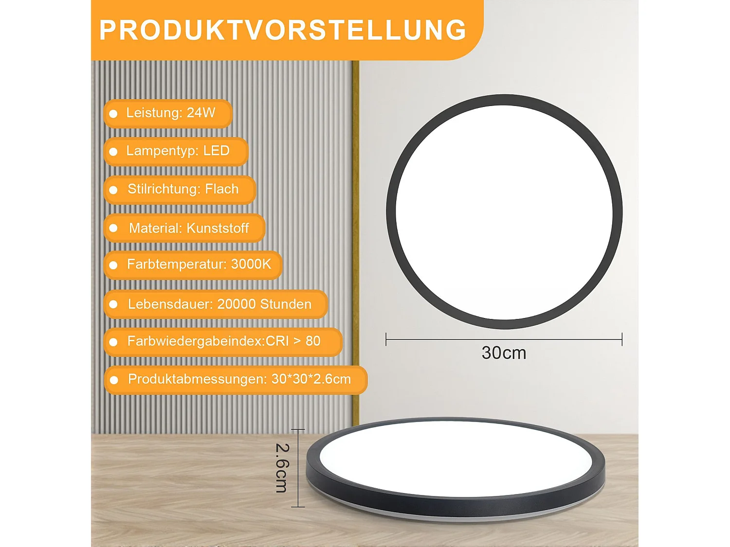 NETTLIFE LED Badkamer Plafondlamp Plat 30CM 24W Ronde  Keuken Plafondlamp Niet Dimbaar