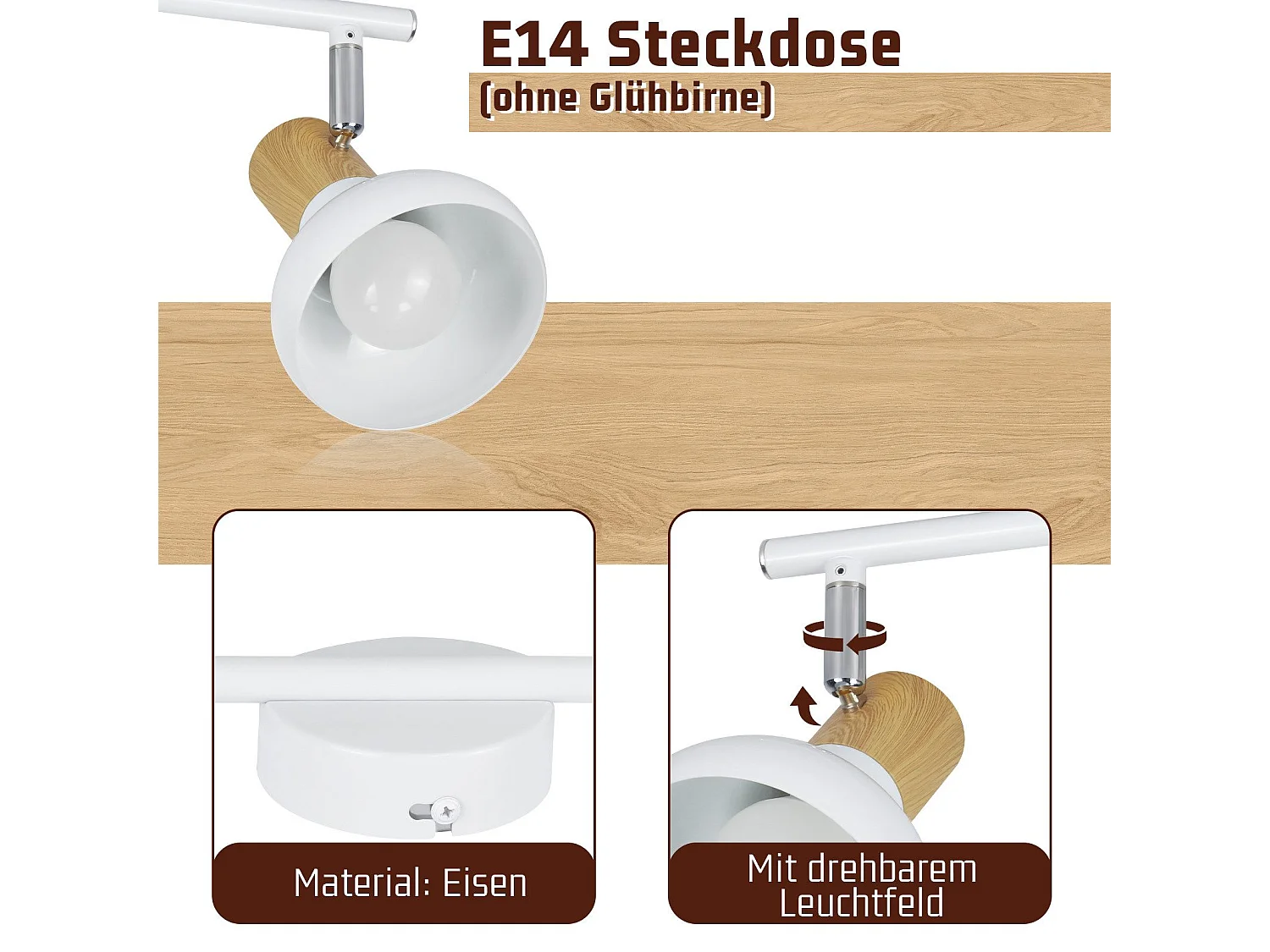NETTLIFE Vintage Deckenstrahler E14 Industrieller Innenbereich Verstellbarer Lampenschirm aus Eisen ohne Leuchtmittel