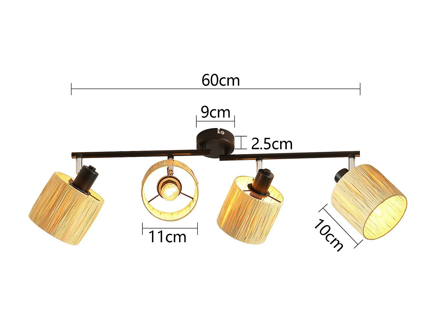 Spot De Plafond 4 Flammes E14 Noir Naturel Plafonnier Papier Salon