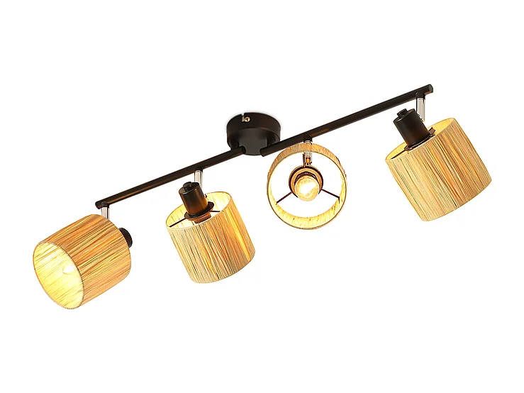 Spot De Plafond 4 Flammes E14 Noir Naturel Plafonnier Papier Salon