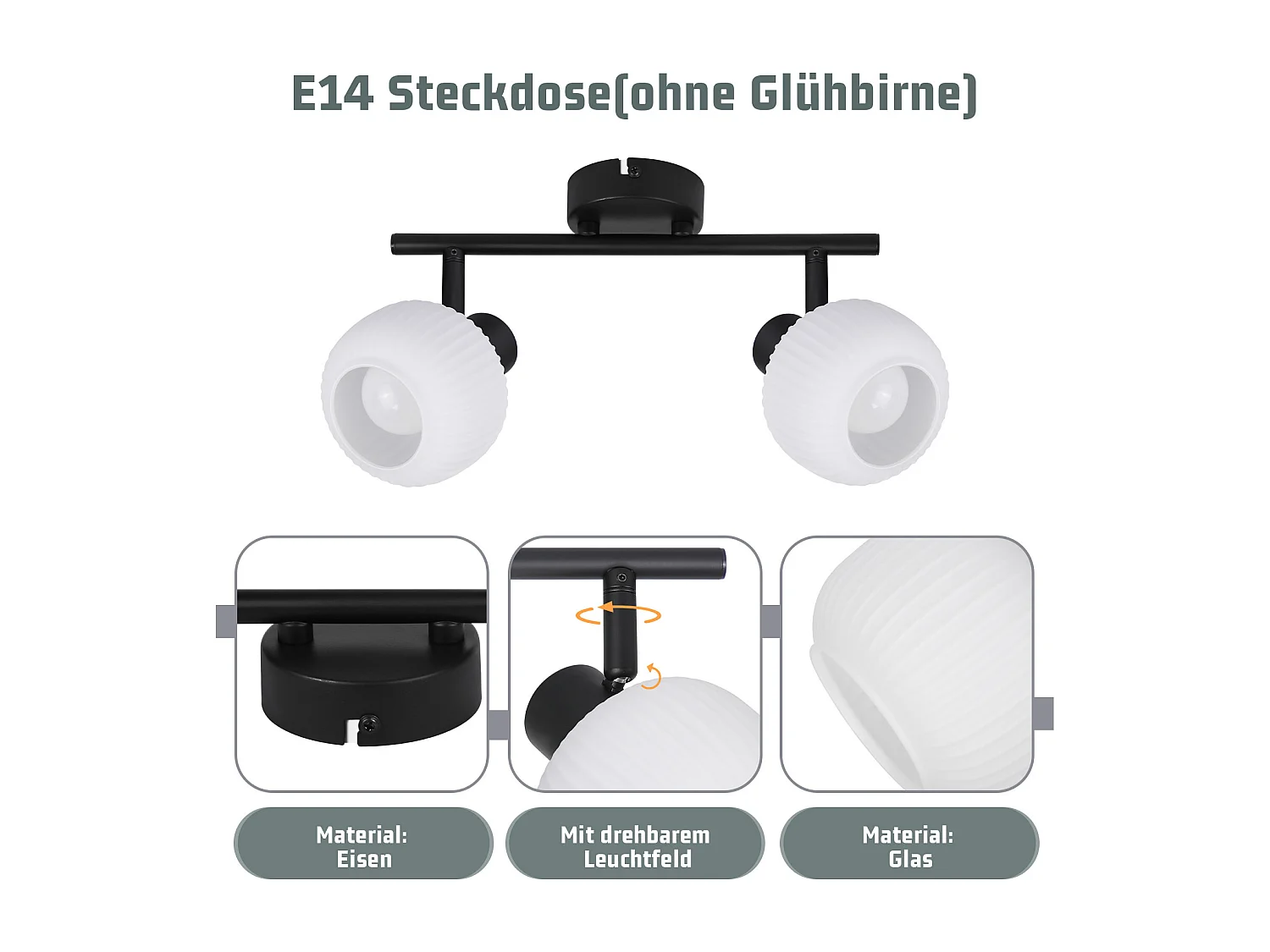 NETTLIFE Spot de plafond noir E14 intérieur vintage abat-jour en verre spot