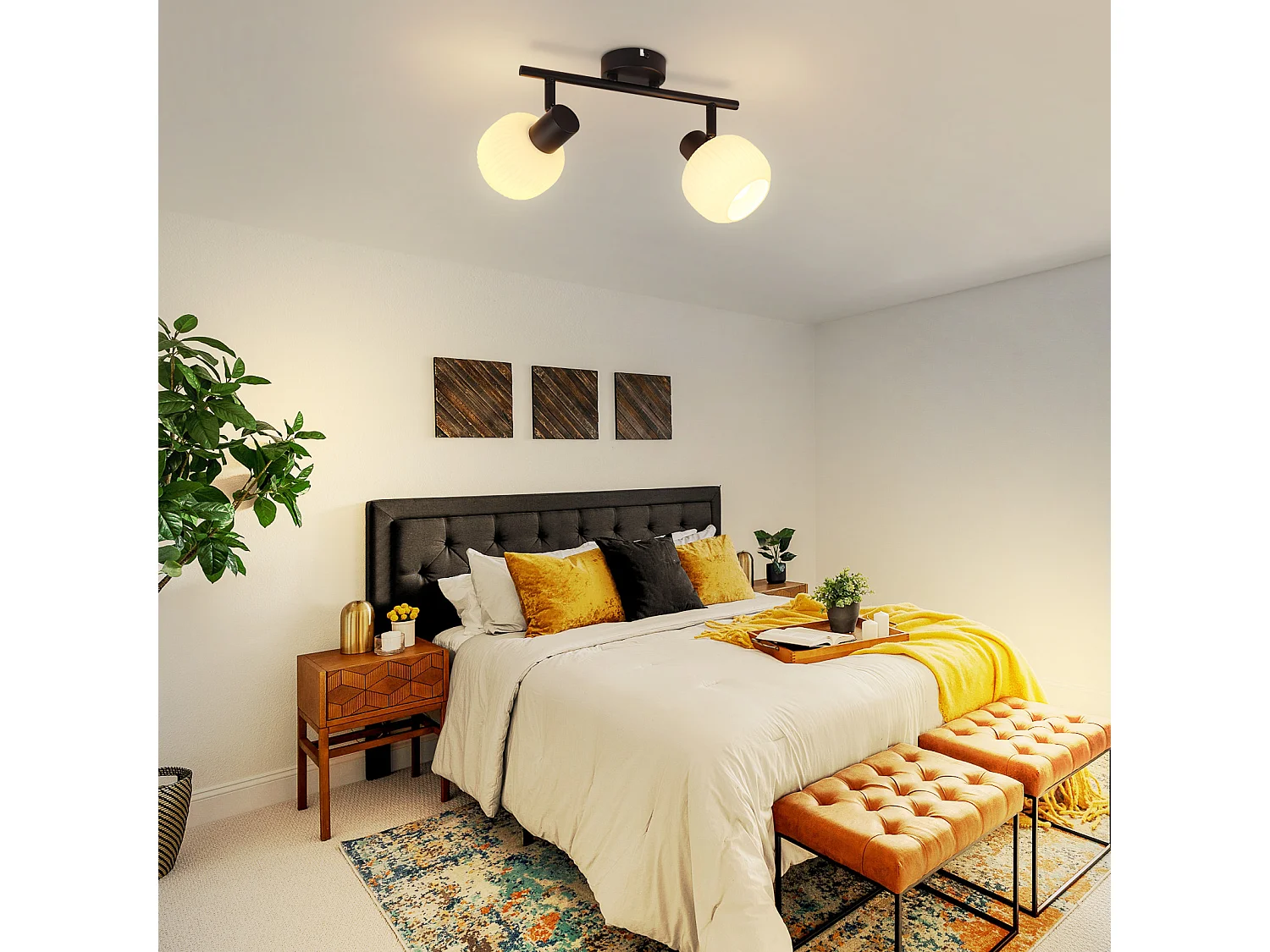 NETTLIFE Spot de plafond noir E14 intérieur vintage abat-jour en verre spot