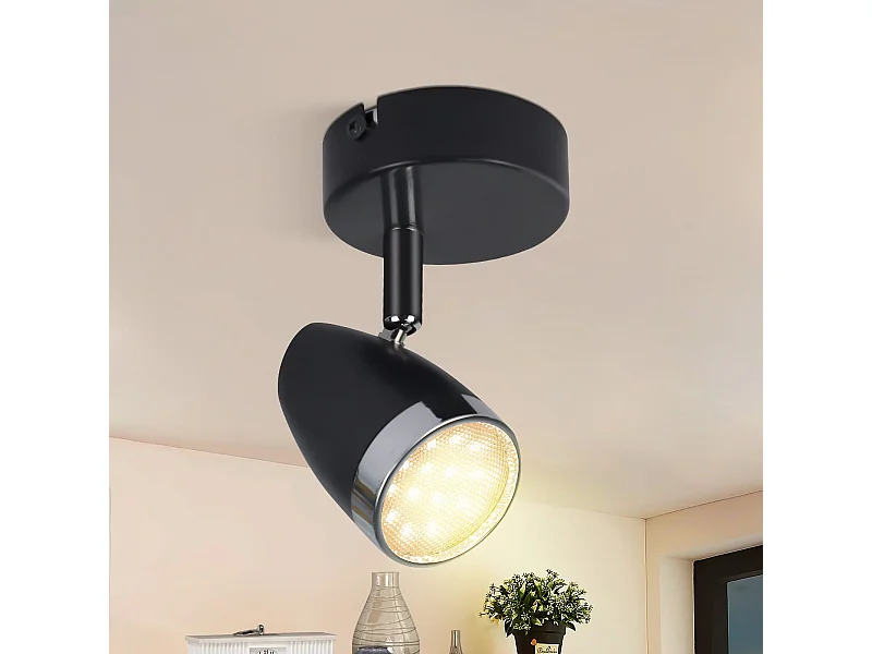 NETTLIFE Spot LED Plafond 1 Ampoule Moderne 4W Noir Blanc Chaud 3000K Orientable 350°