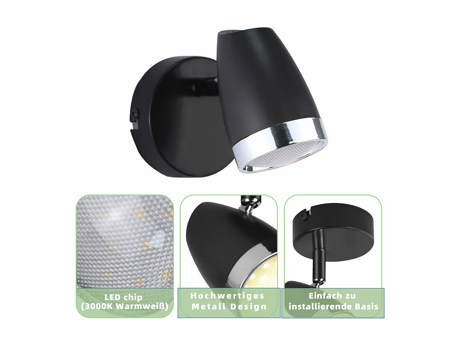 NETTLIFE LED Plafondspot 1 Moderne Lamp 4W Zwart Warm Wit 3000K Verstelbaar 350°