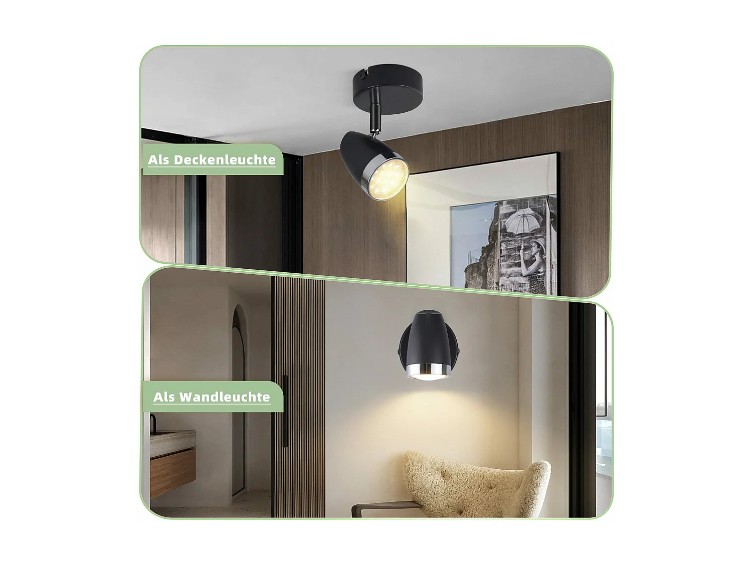 NETTLIFE LED Plafondspot 1 Moderne Lamp 4W Zwart Warm Wit 3000K Verstelbaar 350°