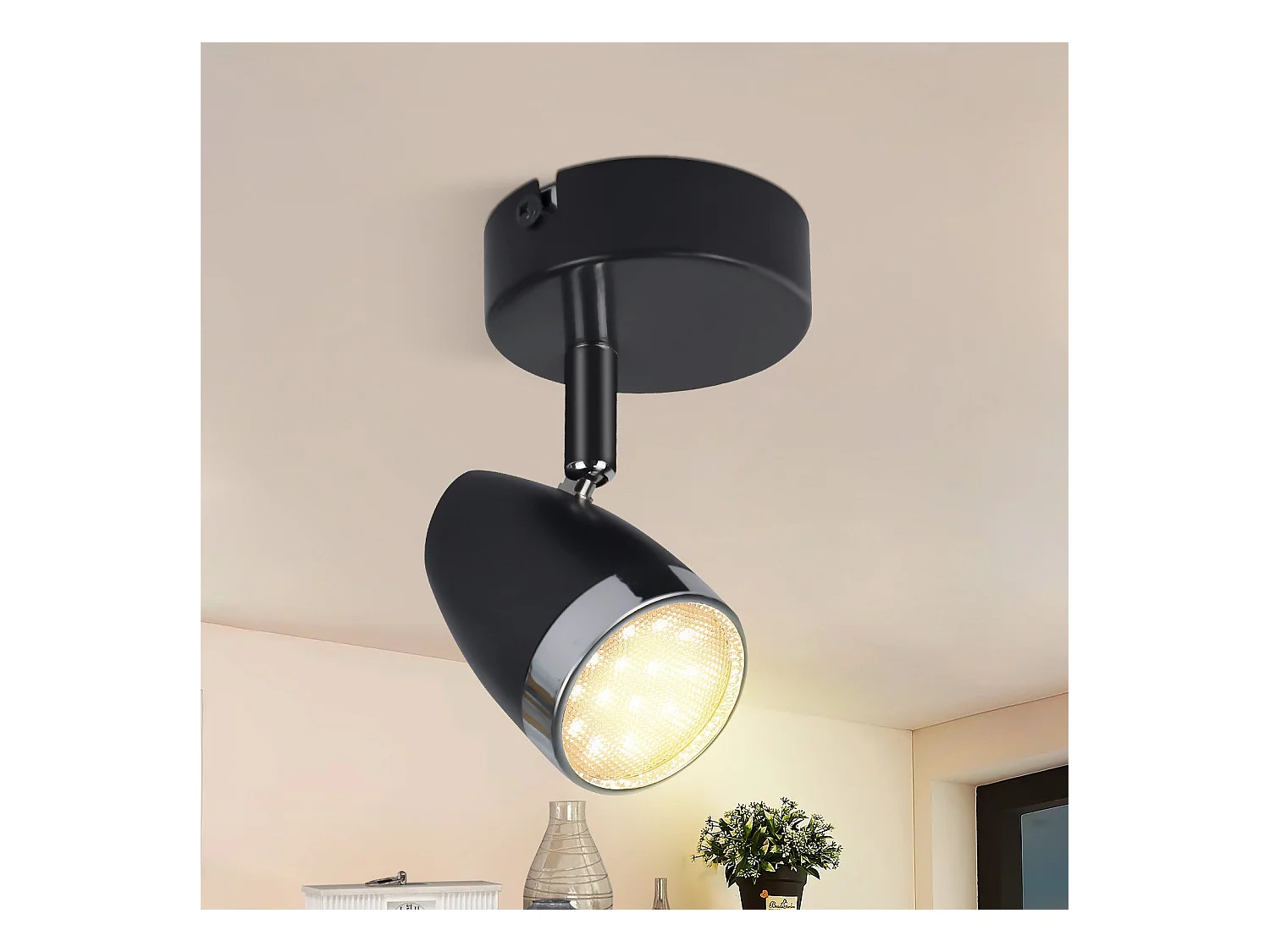 NETTLIFE LED Plafondspot 1 Moderne Lamp 4W Zwart Warm Wit 3000K Verstelbaar 350°