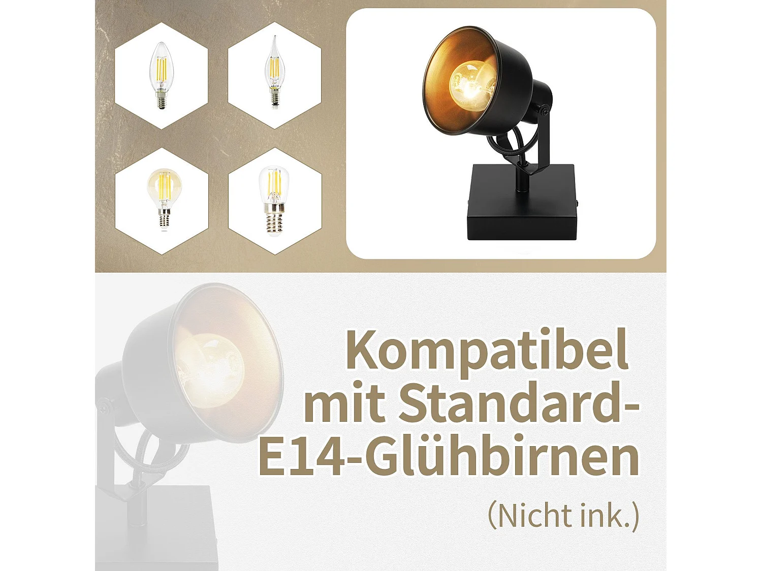 NETTLIFE Spot de plafond 1 flamme applique vintage E14 design rétro de haute qualité orientable 350° MAX.40W