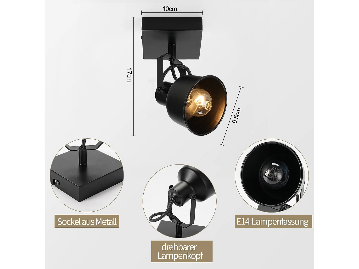 NETTLIFE Spot de plafond 1 flamme applique vintage E14 design rétro de haute qualité orientable 350° MAX.40W