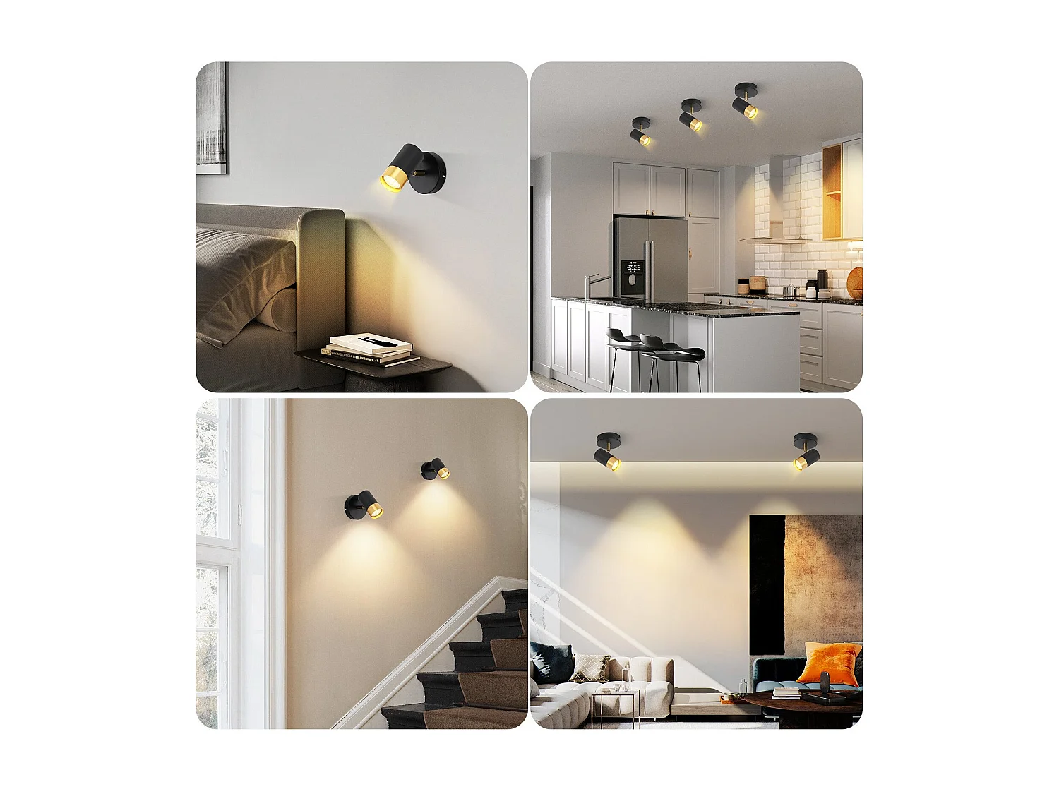 NETTLIFE Spot de plafond GU10 lampe de couloir noir or orientable à 350° vintage salon chambre cuisine