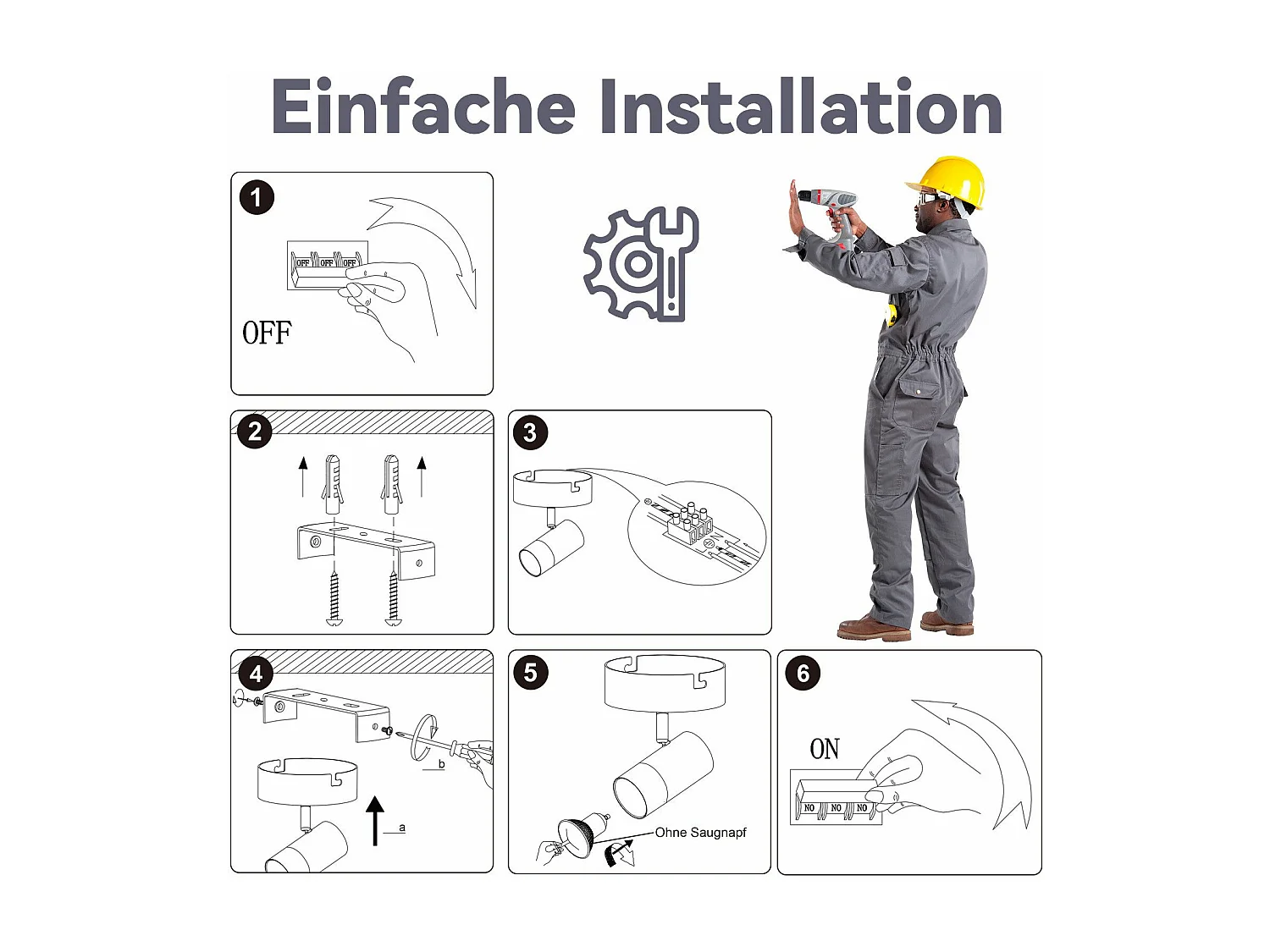 NETTLIFE Spot de plafond GU10 lampe de couloir noir or orientable à 350° vintage salon chambre cuisine