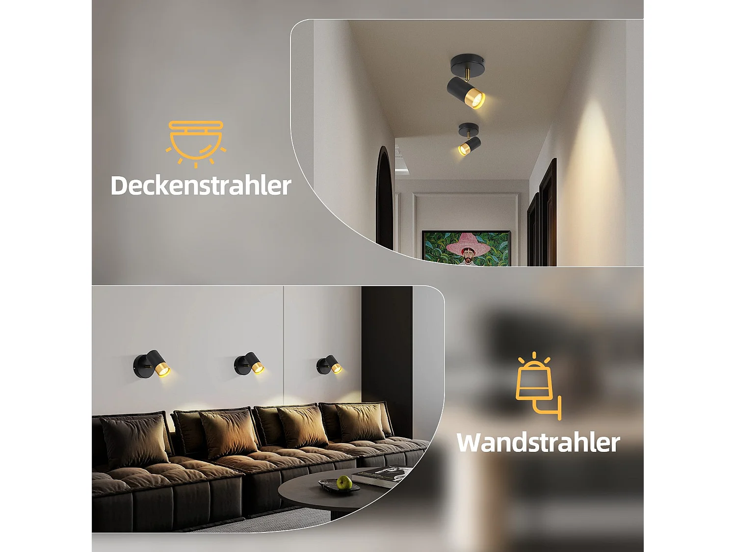 NETTLIFE Spot de plafond GU10 lampe de couloir noir or orientable à 350° vintage salon chambre cuisine