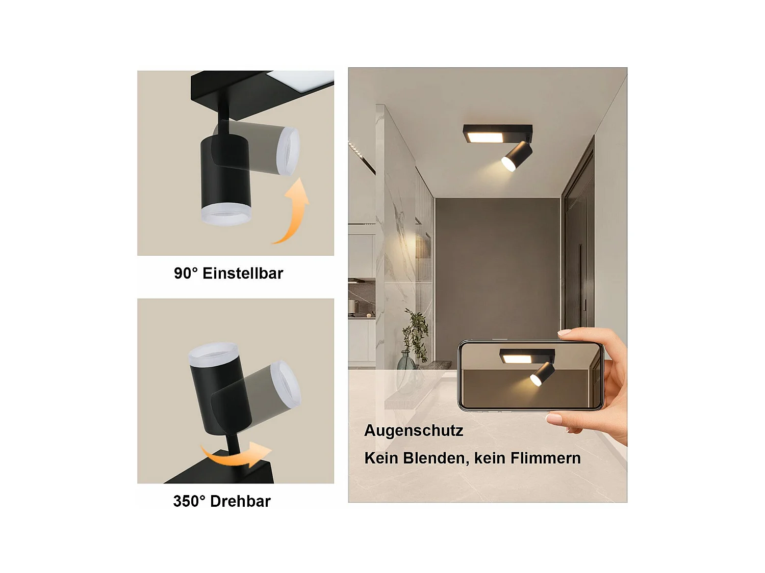 NETTLIFE Deckenstrahler 1 flammig GU10 Schlafzimmer 3000k 20W Küchenlampe schwarz warmweiß verstellbar