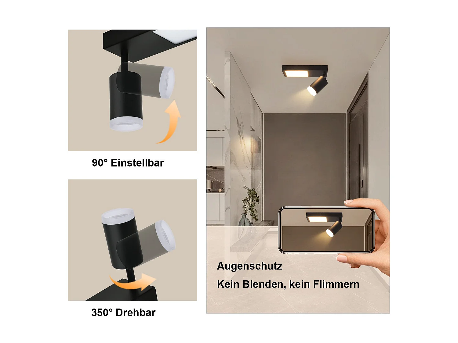 NETTLIFE Deckenstrahler 1 flammig GU10 Schlafzimmer 3000k 20W Küchenlampe schwarz warmweiß verstellbar