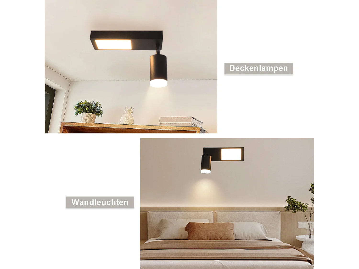 NETTLIFE Spot de plafond 1 ampoule GU10 chambre 3000k 20W lampe de cuisine noir blanc chaud orientable