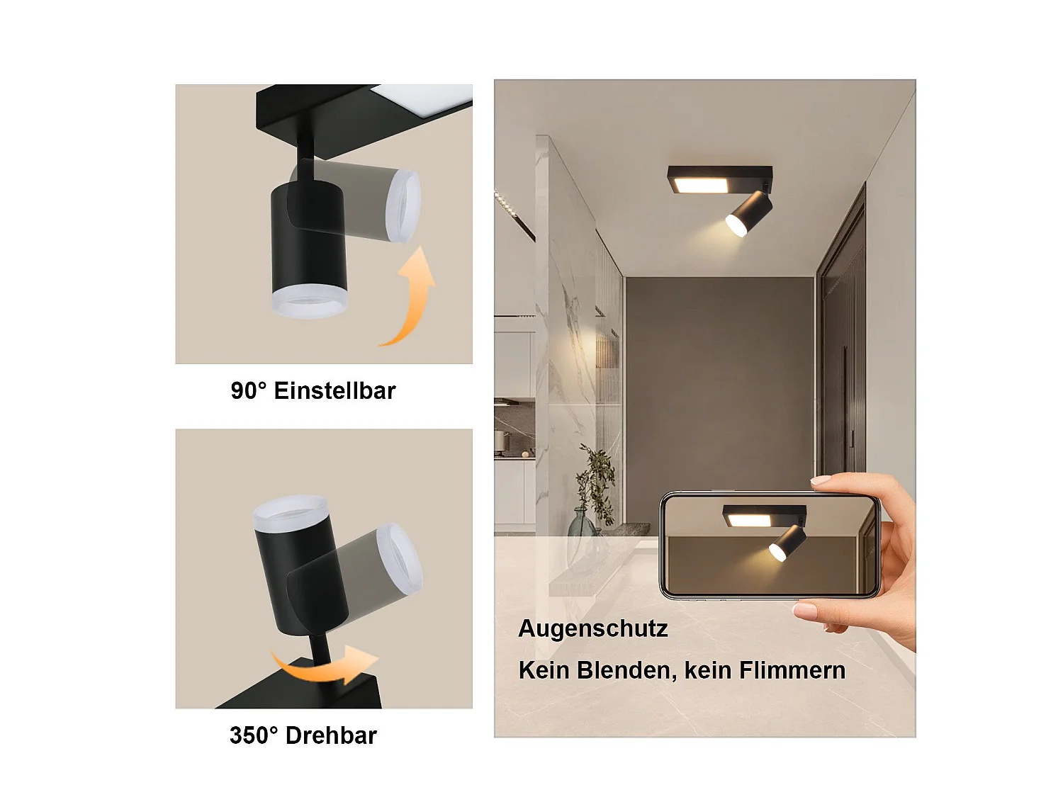 NETTLIFE Spot de plafond 1 ampoule GU10 chambre 3000k 20W lampe de cuisine noir blanc chaud orientable