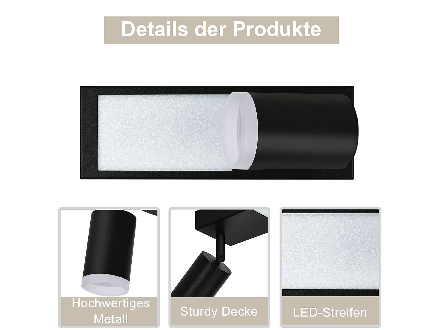 NETTLIFE Spot de plafond 1 ampoule GU10 chambre 3000k 20W lampe de cuisine noir blanc chaud orientable
