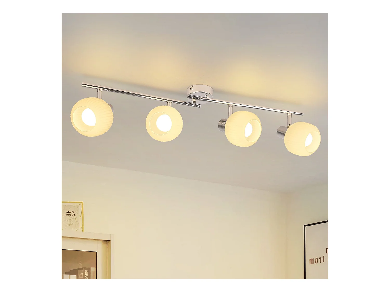 NETTLIFE Spot de plafond E14 blanc 4 ampoules intérieur verre Pivotant Vintage pour couloir chambre d'hôtel