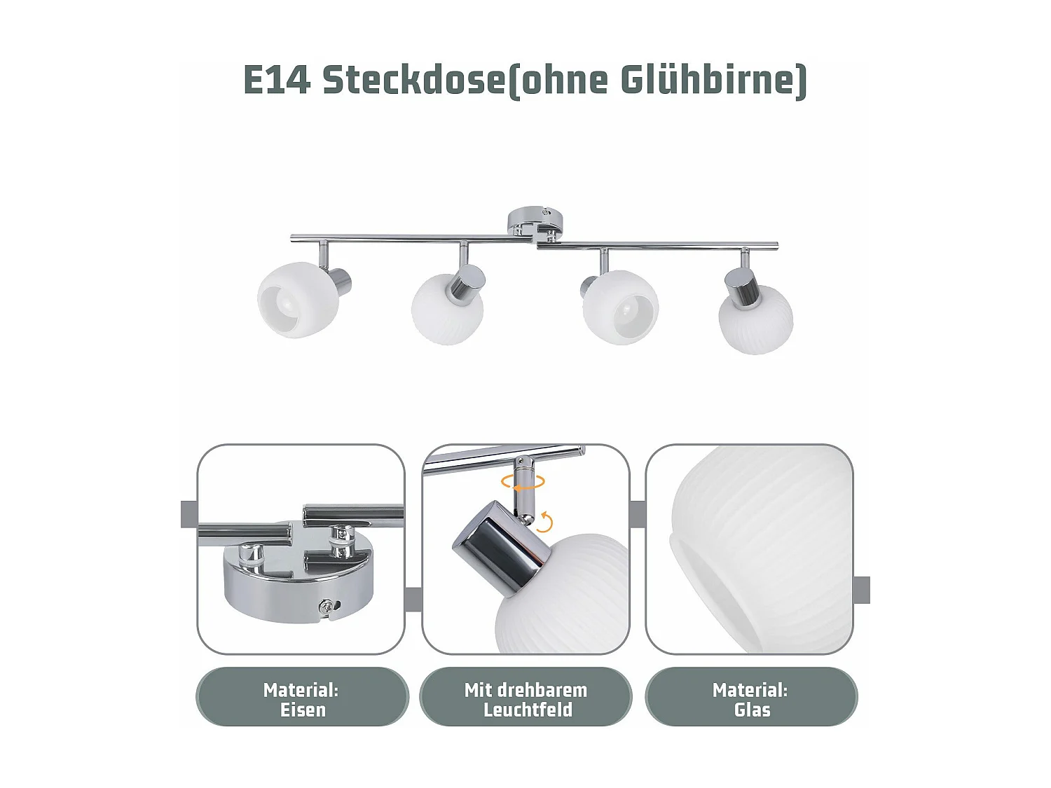 NETTLIFE Deckenstrahler E14 Weiß 4 Flammig Innen Glas Schwenkbar Vintage für Flur Hotelzimmer