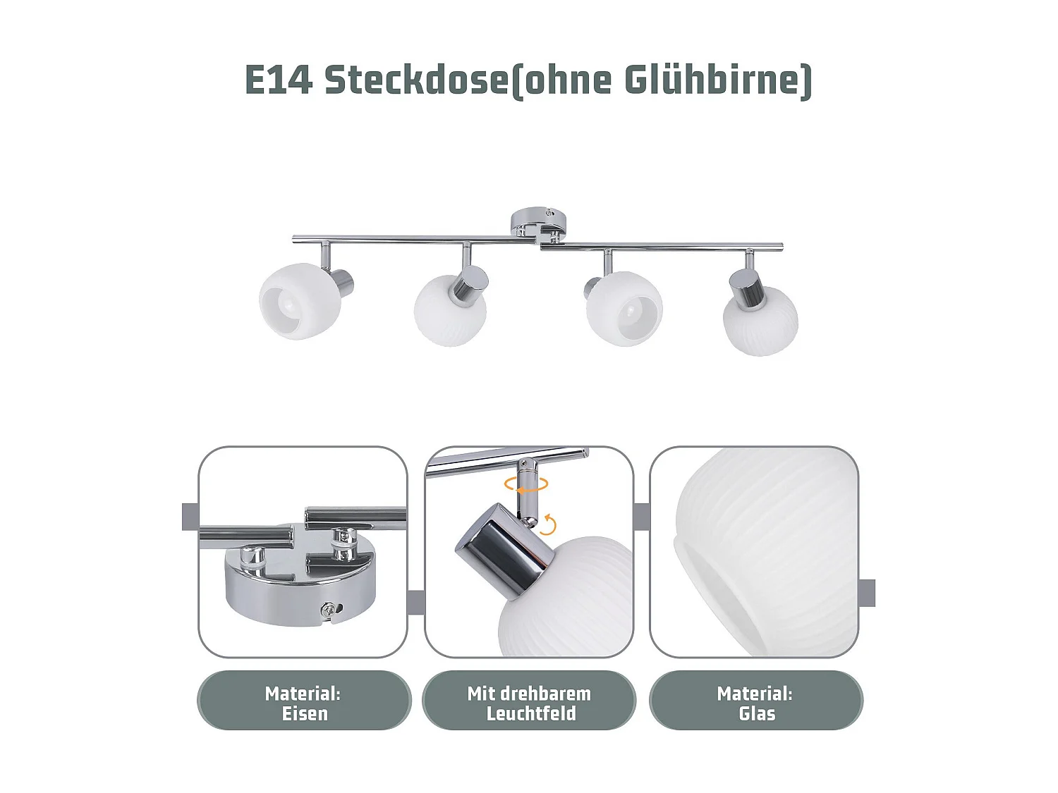 NETTLIFE Spot de plafond E14 blanc 4 ampoules intérieur verre Pivotant Vintage pour couloir chambre d'hôtel