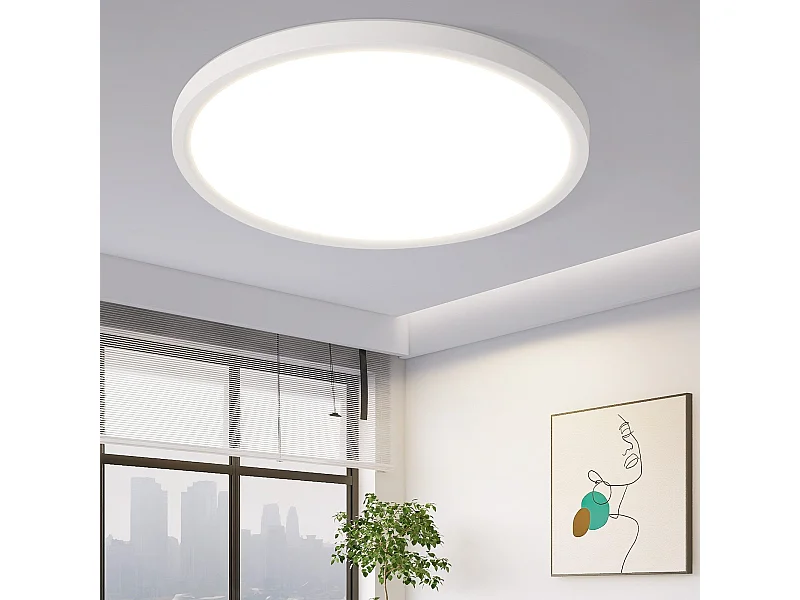 NETTLIFE Plafonnier LED Salle de bain Plat  Rond Blanc Plafonnier Cuisine Non-variable